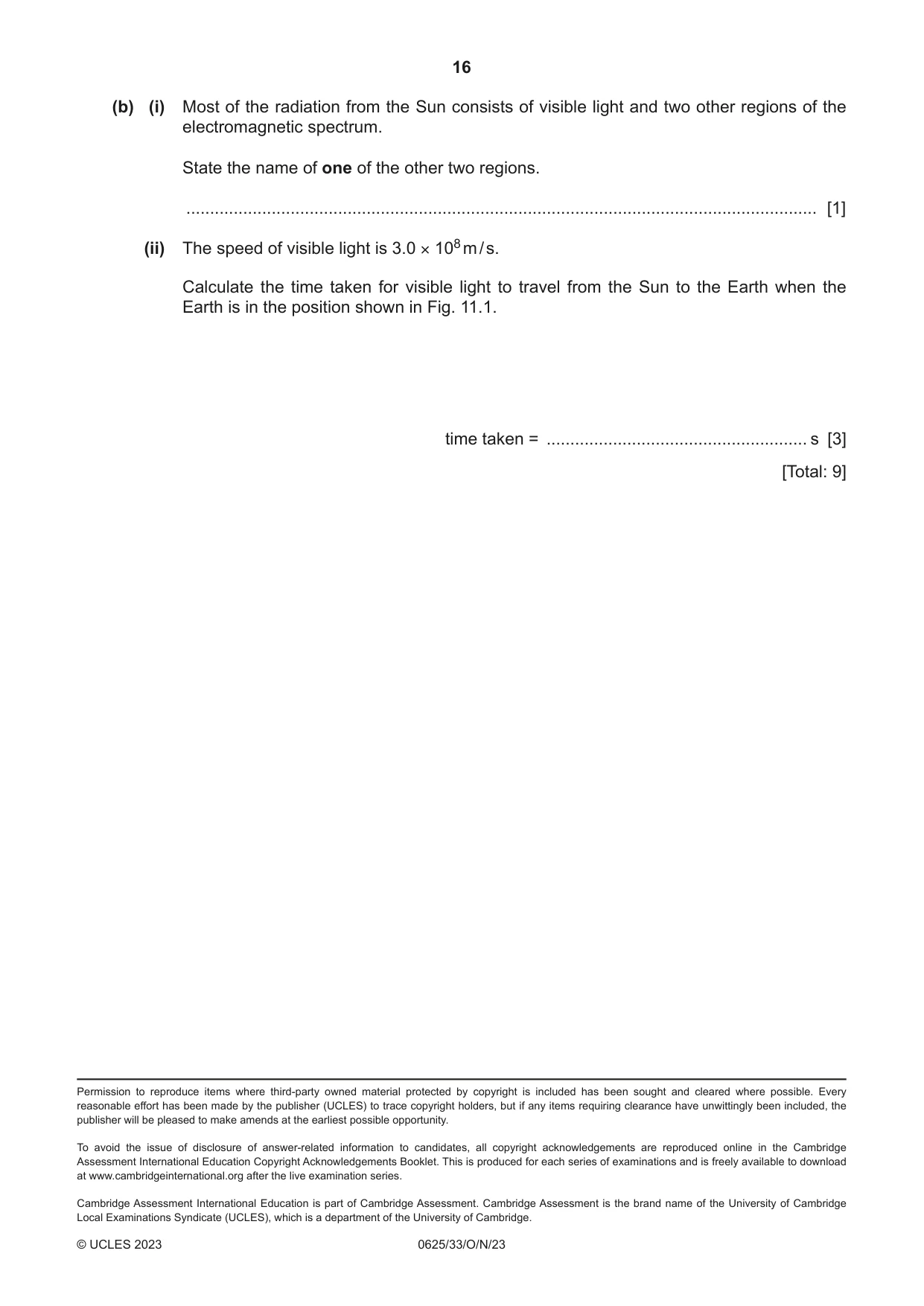 Cambridge IGCSE Physics 0625 2023 Oct/Nov Paper 3 · Variant 3 question paper, page 16 of 16