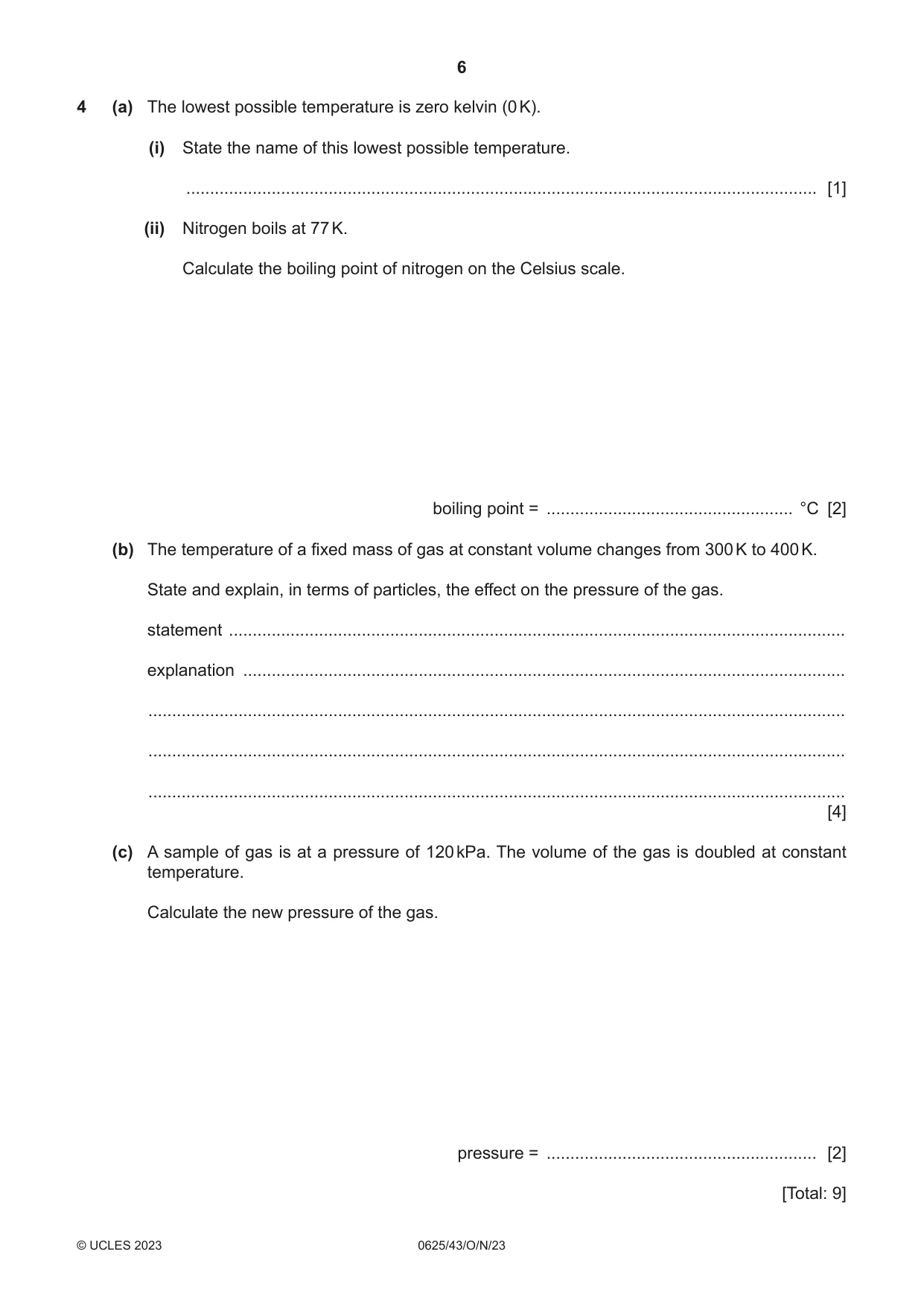Cambridge IGCSE Physics 0625 2023 Oct/Nov Paper 4 · Variant 3 question paper, page 6 of 16