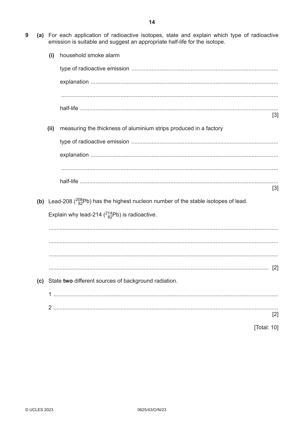 Cambridge IGCSE Physics 0625 2023 Oct/Nov Paper 4 · Variant 3 question paper, page 14 of 16