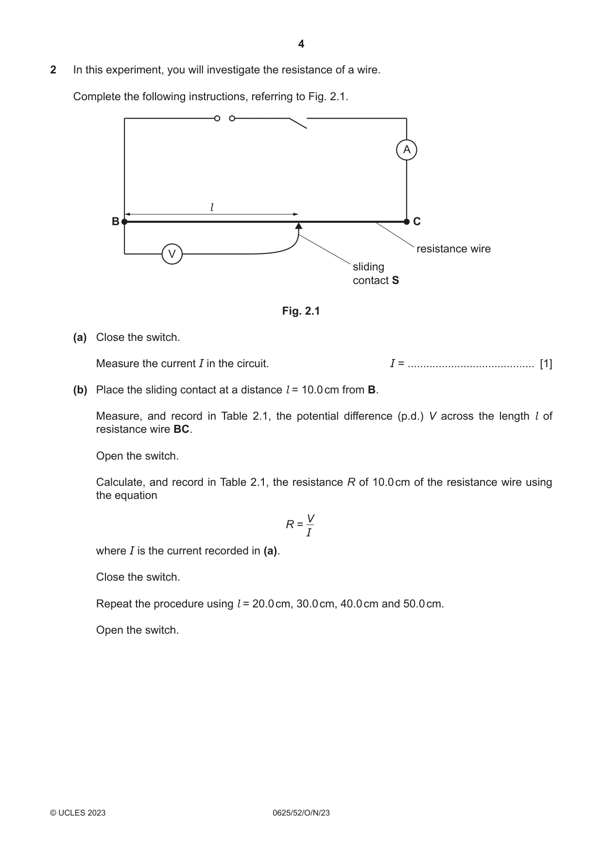 Cambridge IGCSE Physics 0625 2023 Oct/Nov Paper 5 · Variant 2 question paper, page 4 of 12