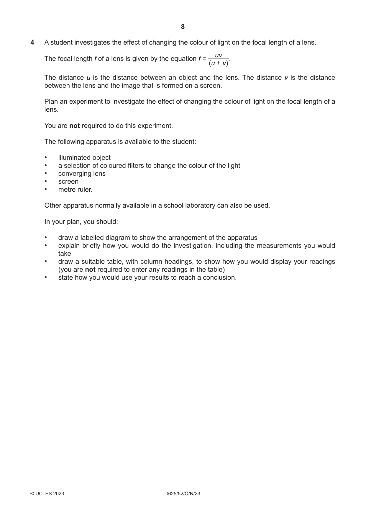 Cambridge IGCSE Physics 0625 2023 Oct/Nov Paper 5 · Variant 2 question paper, page 8 of 12