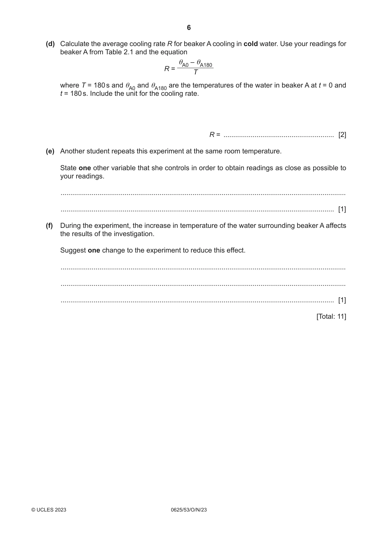 Cambridge IGCSE Physics 0625 2023 Oct/Nov Paper 5 · Variant 3 question paper, page 6 of 12