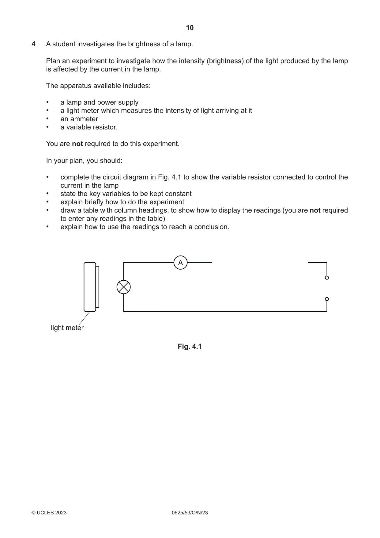 Cambridge IGCSE Physics 0625 2023 Oct/Nov Paper 5 · Variant 3 question paper, page 10 of 12