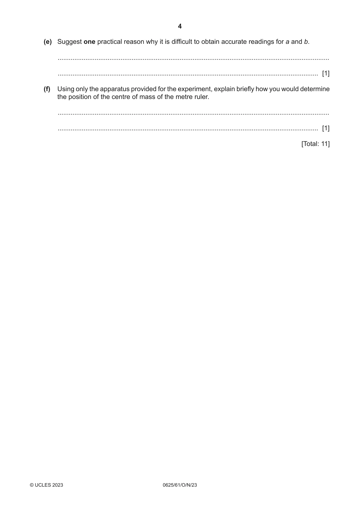Cambridge IGCSE Physics 0625 2023 Oct/Nov Paper 6 · Variant 1 question paper, page 4 of 12