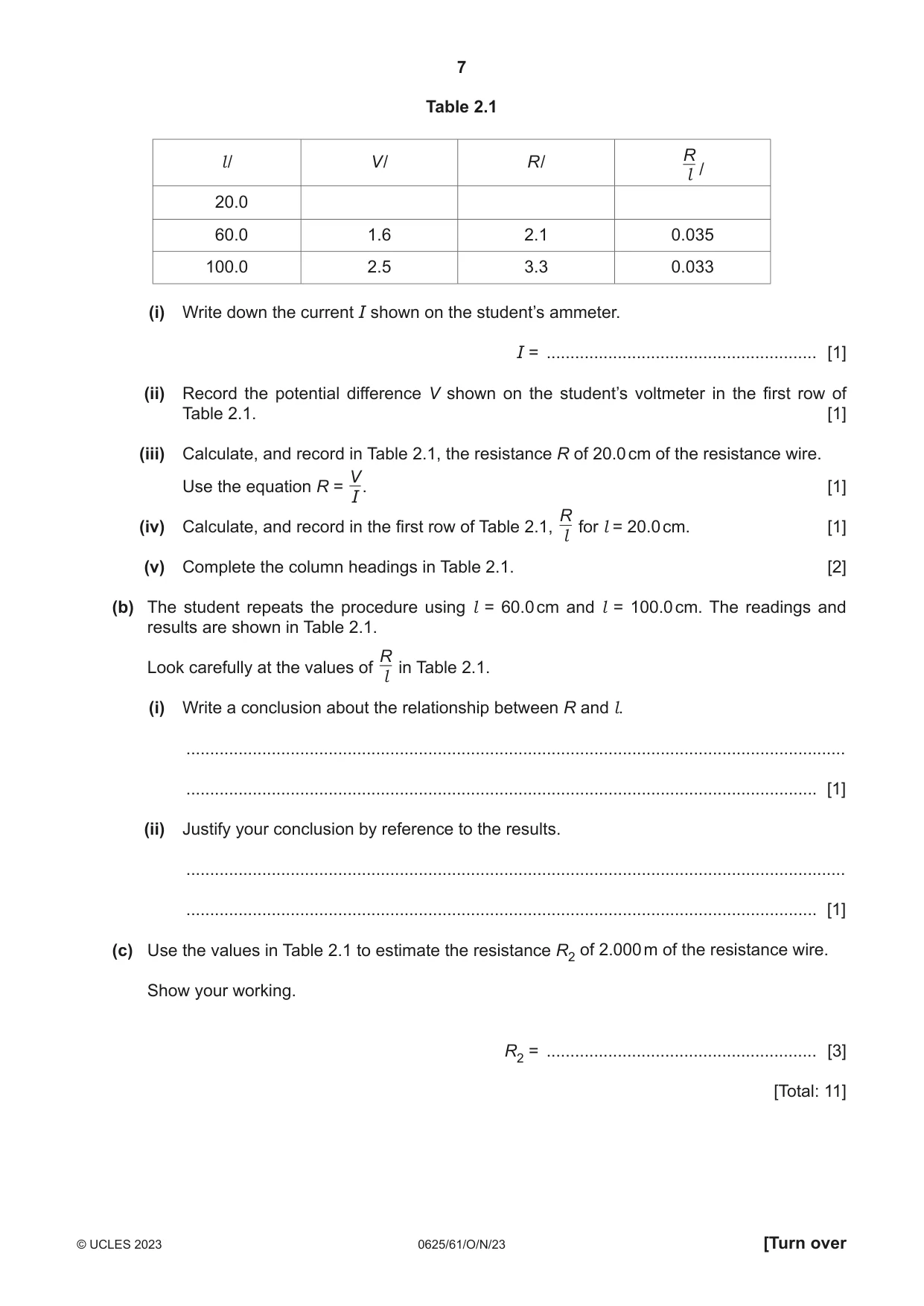 Cambridge IGCSE Physics 0625 2023 Oct/Nov Paper 6 · Variant 1 question paper, page 7 of 12