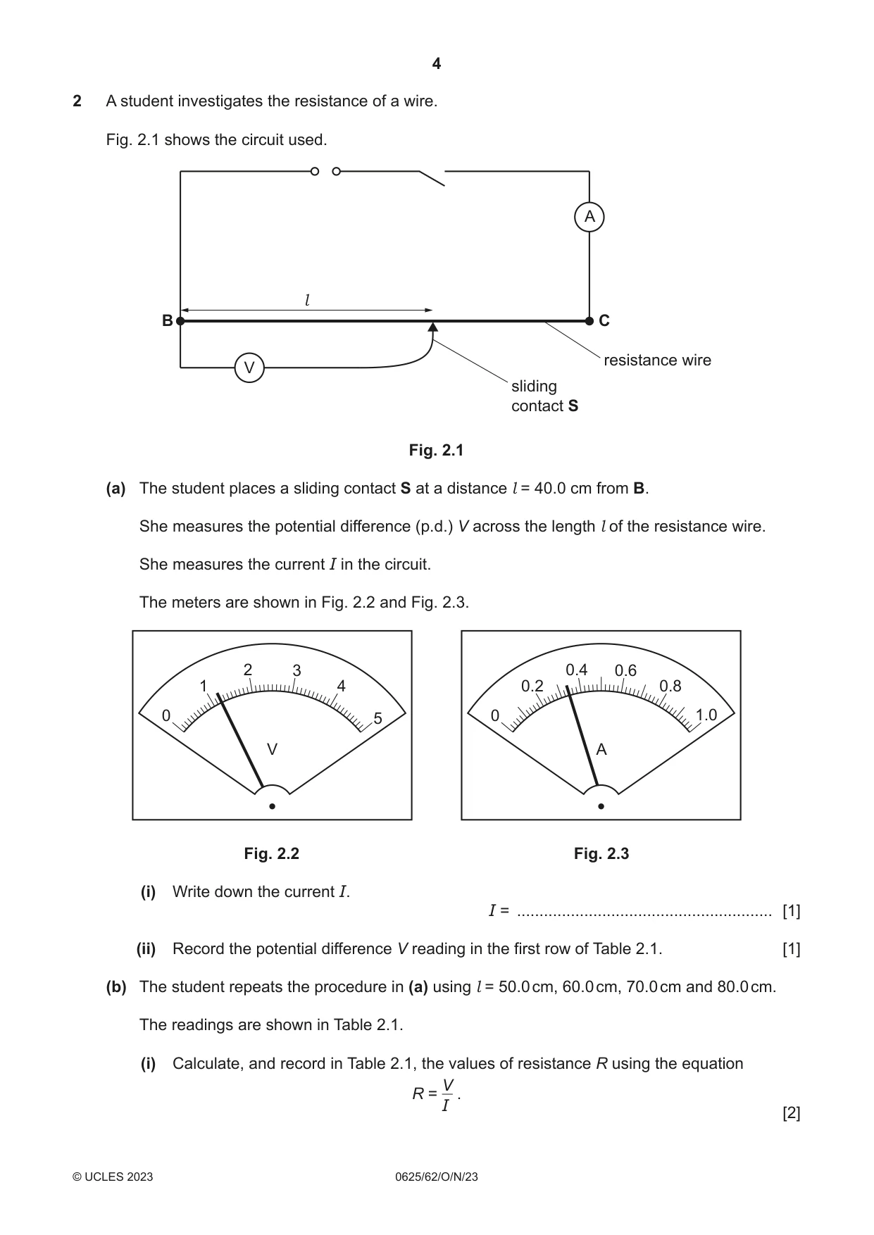 Cambridge IGCSE Physics 0625 2023 Oct/Nov Paper 6 · Variant 2 question paper, page 4 of 12