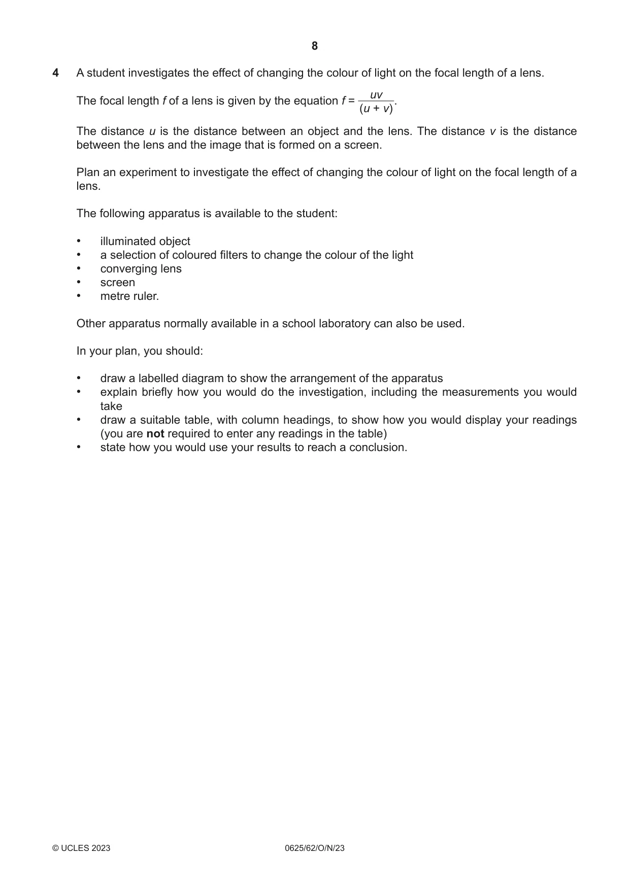 Cambridge IGCSE Physics 0625 2023 Oct/Nov Paper 6 · Variant 2 question paper, page 8 of 12