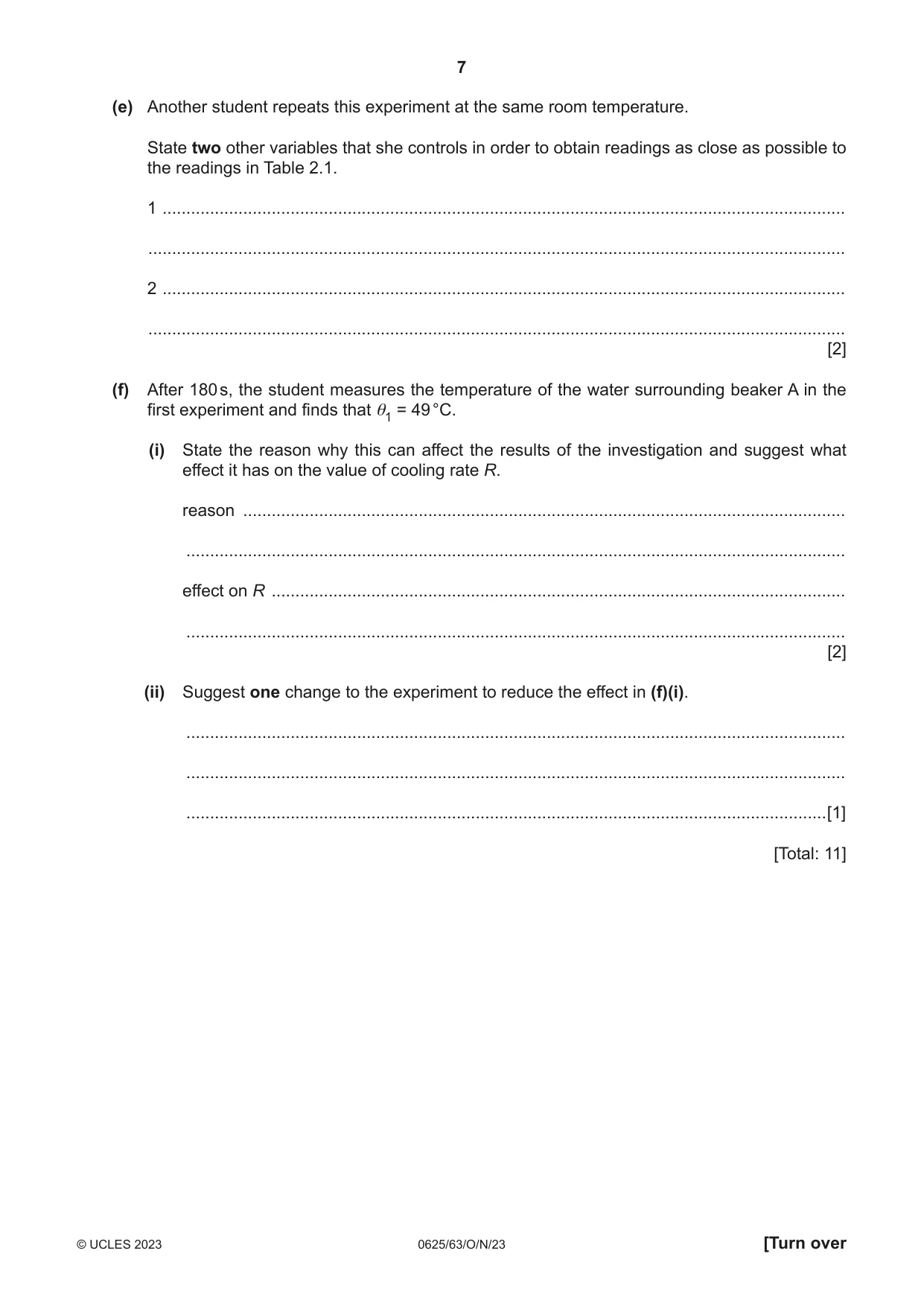 Cambridge IGCSE Physics 0625 2023 Oct/Nov Paper 6 · Variant 3 question paper, page 7 of 12