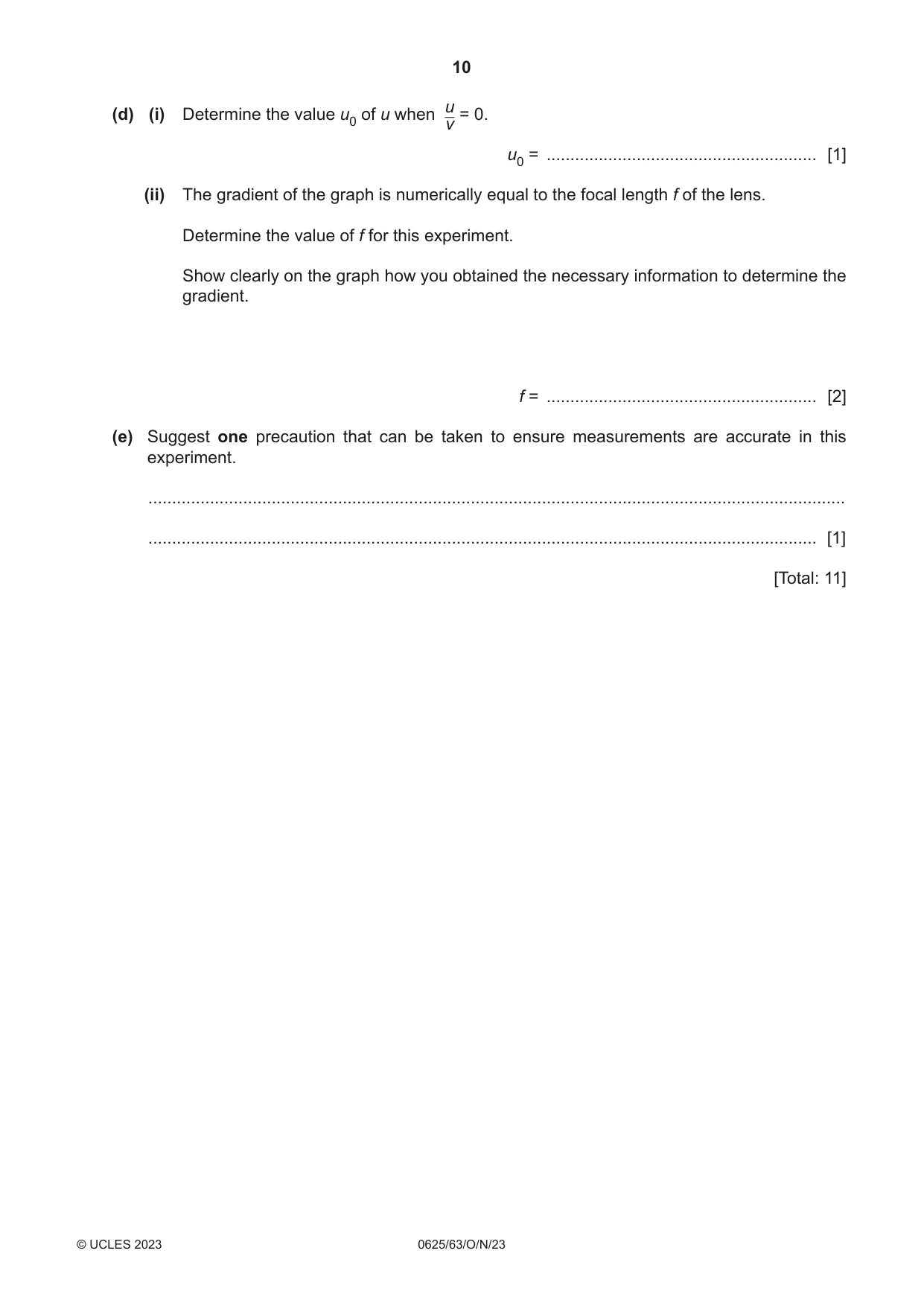 Cambridge IGCSE Physics 0625 2023 Oct/Nov Paper 6 · Variant 3 question paper, page 10 of 12