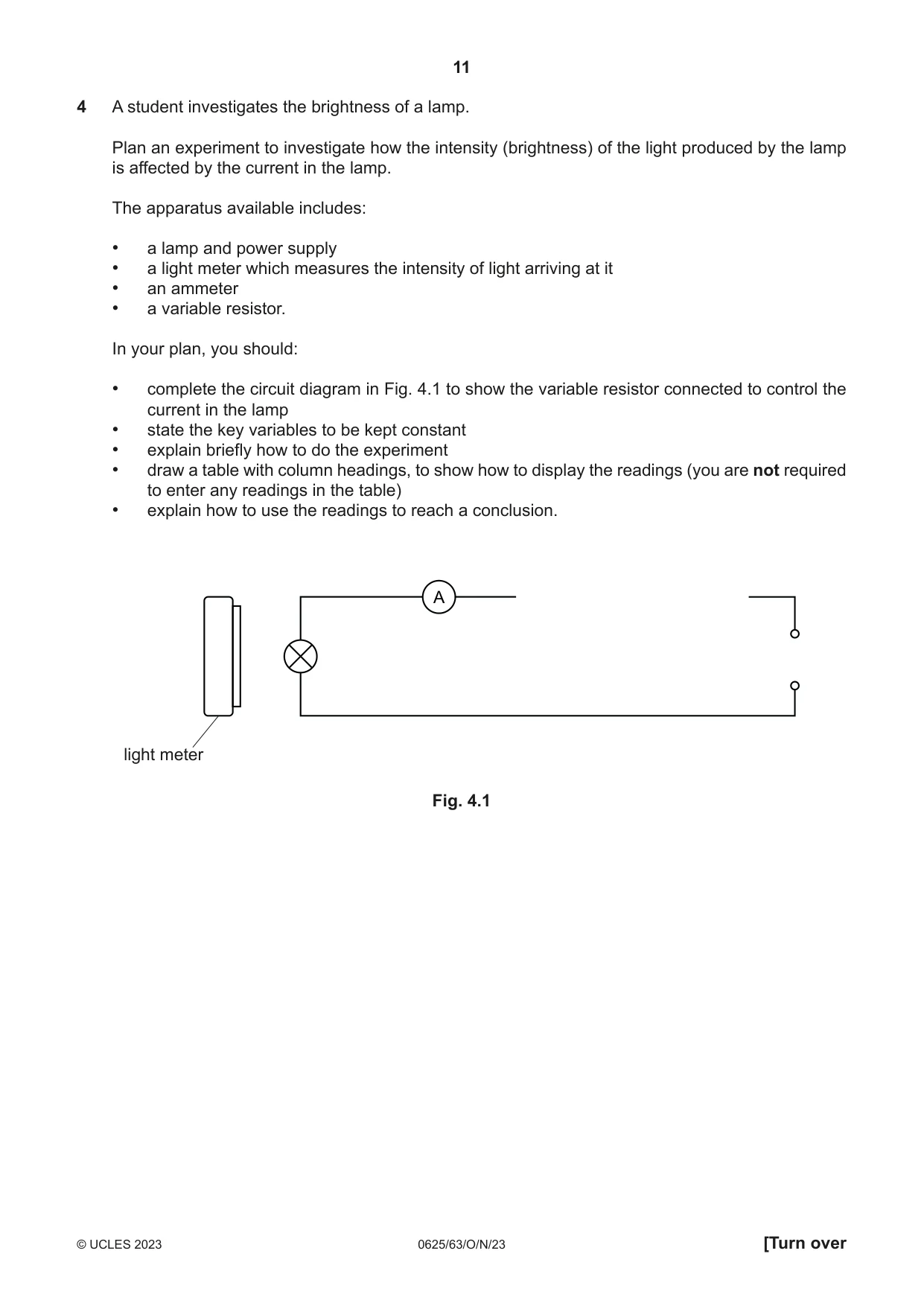 Cambridge IGCSE Physics 0625 2023 Oct/Nov Paper 6 · Variant 3 question paper, page 11 of 12