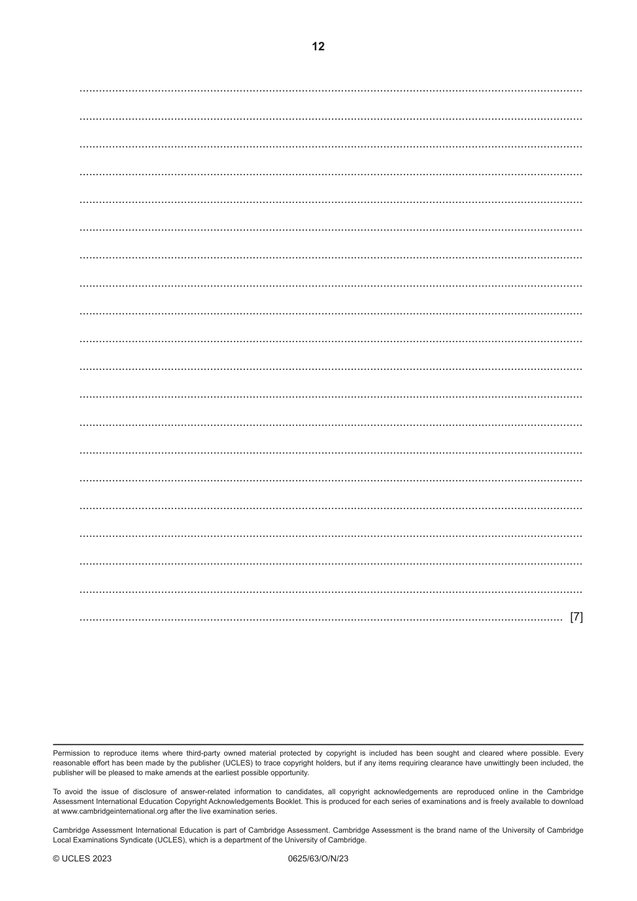 Cambridge IGCSE Physics 0625 2023 Oct/Nov Paper 6 · Variant 3 question paper, page 12 of 12