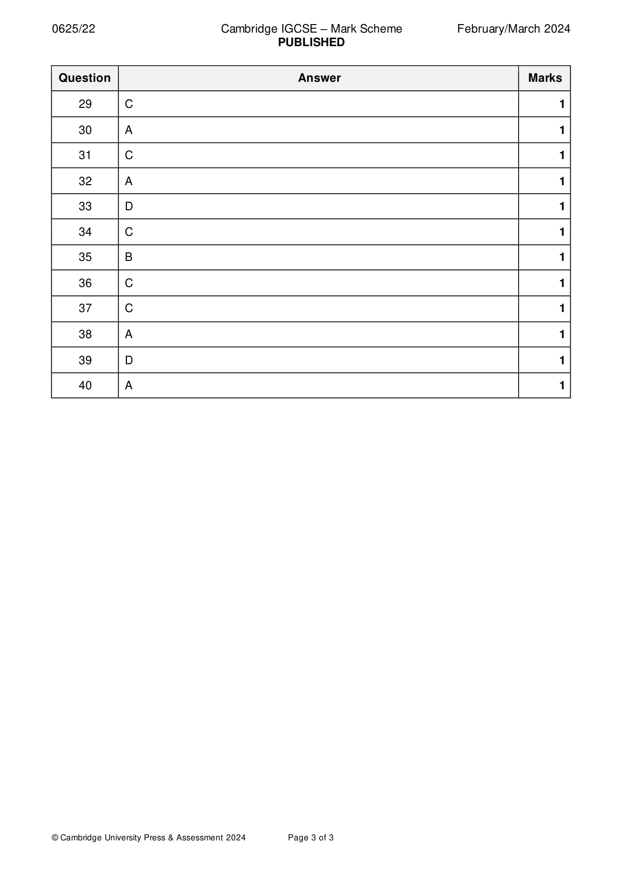 Mark scheme, page 3 of 3