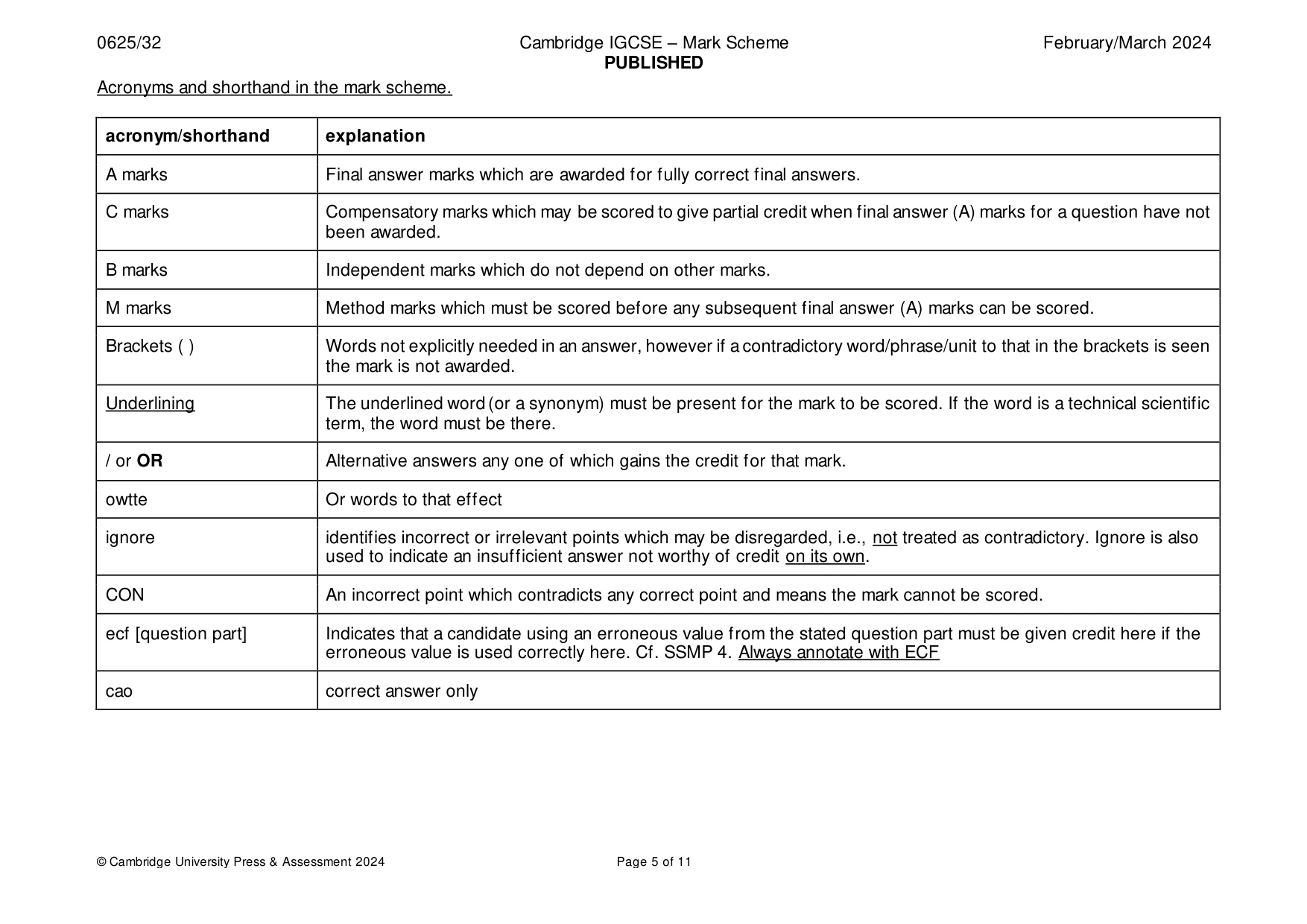 Mark scheme, page 5 of 11
