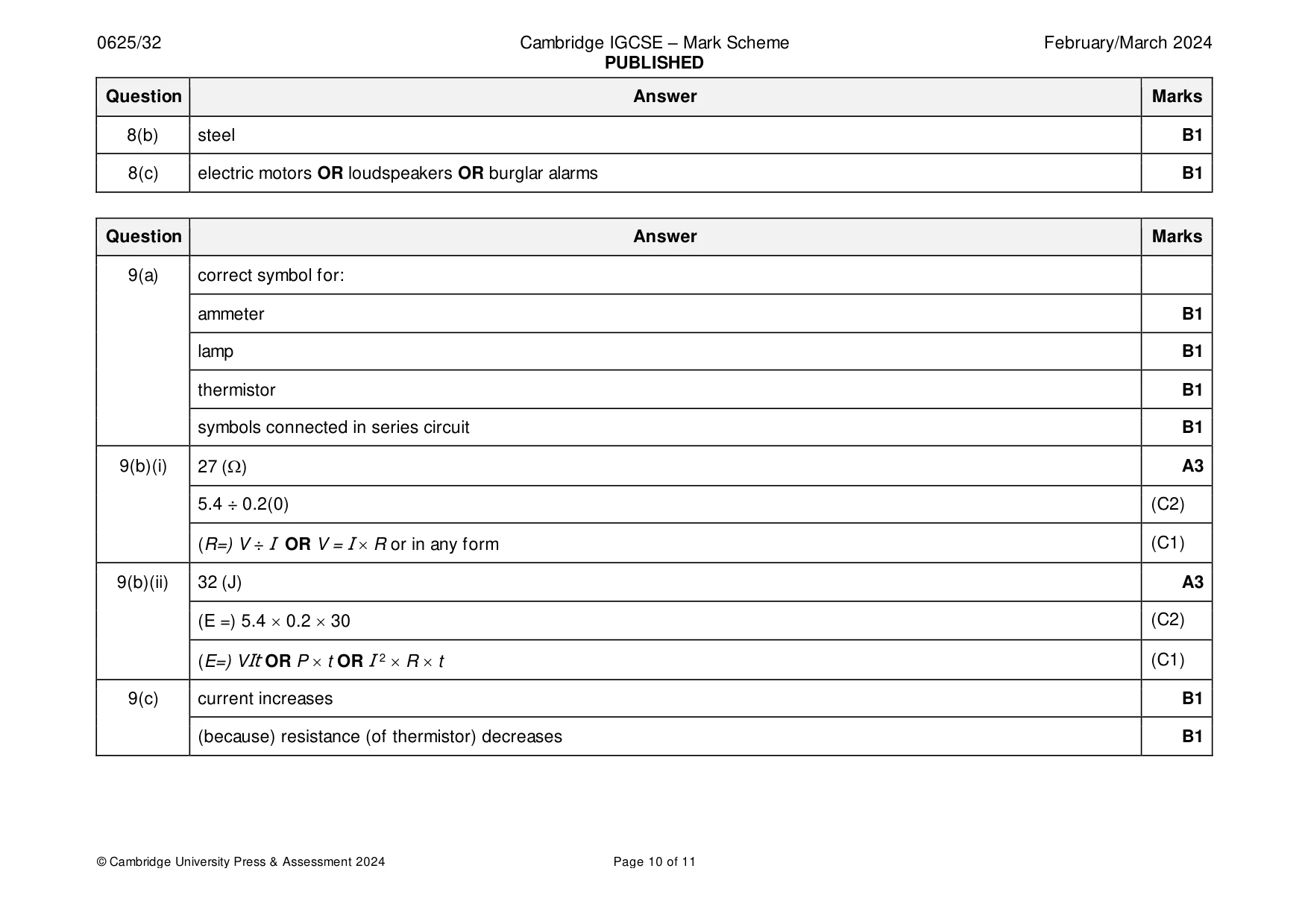Mark scheme, page 10 of 11