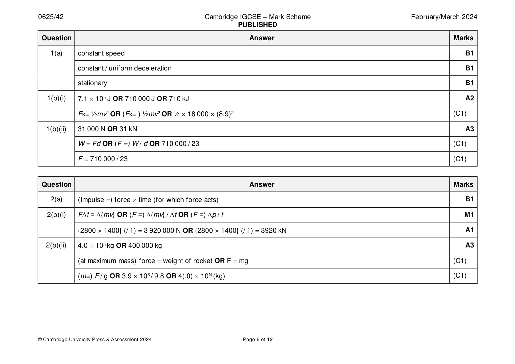 Mark scheme, page 6 of 12