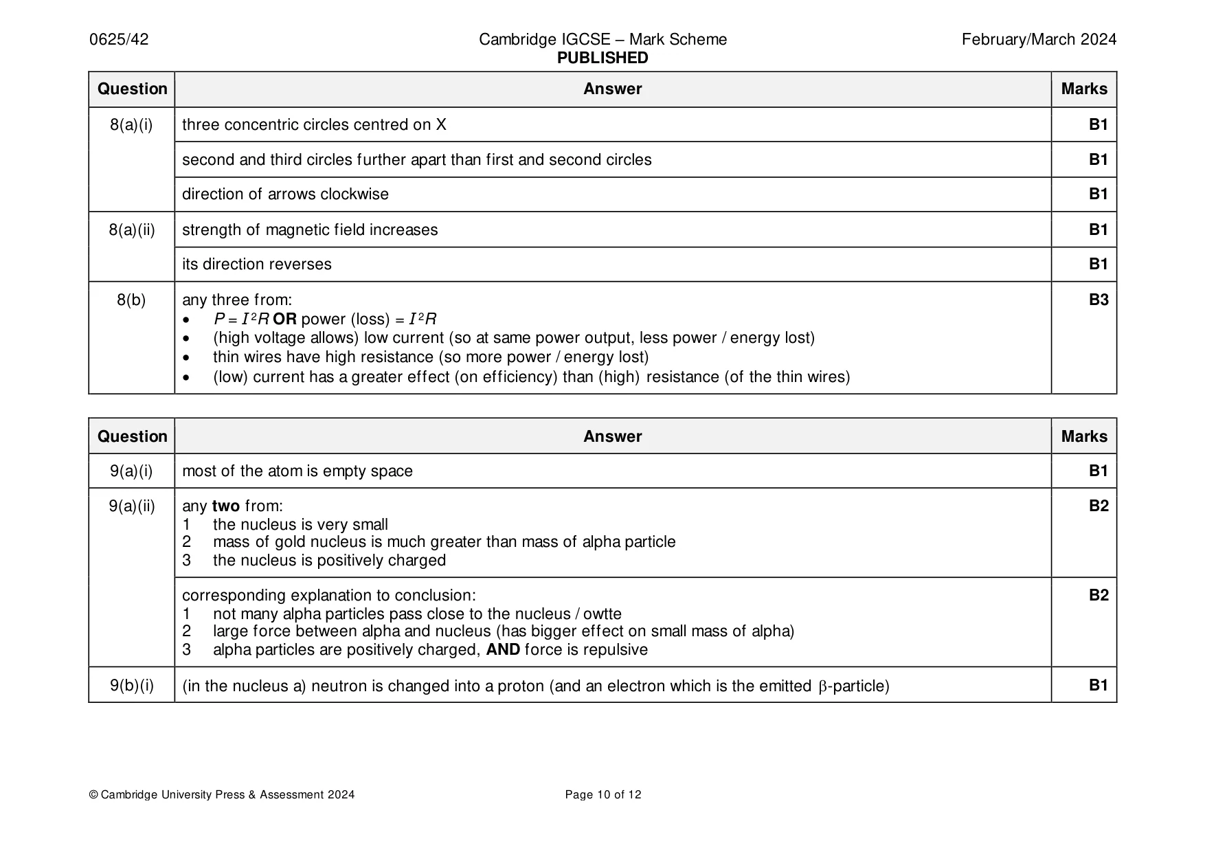 Mark scheme, page 10 of 12