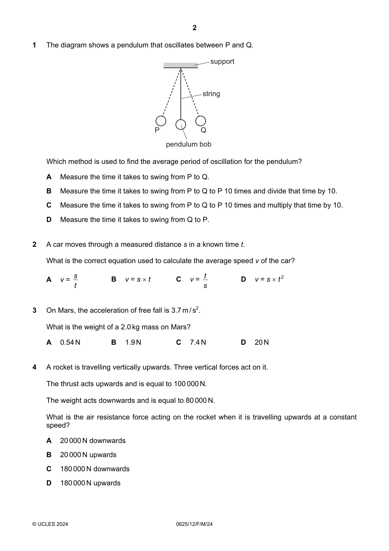 Cambridge IGCSE Physics 0625 2024 Feb/March Paper 1 · Variant 2 question paper, page 2 of 16