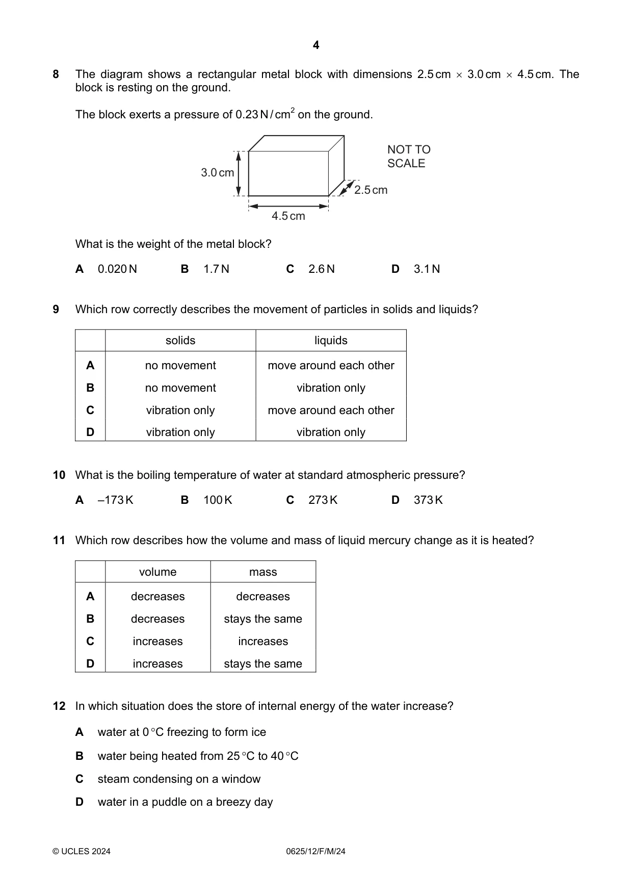 Cambridge IGCSE Physics 0625 2024 Feb/March Paper 1 · Variant 2 question paper, page 4 of 16