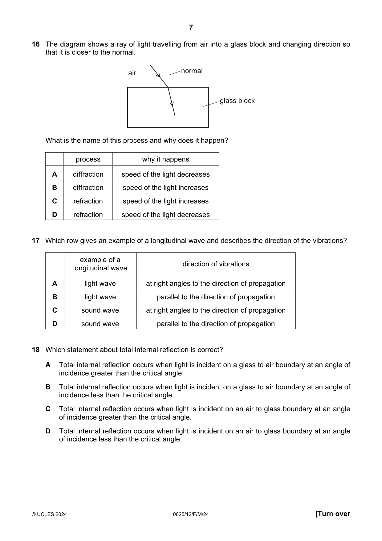 Cambridge IGCSE Physics 0625 2024 Feb/March Paper 1 · Variant 2 question paper, page 7 of 16