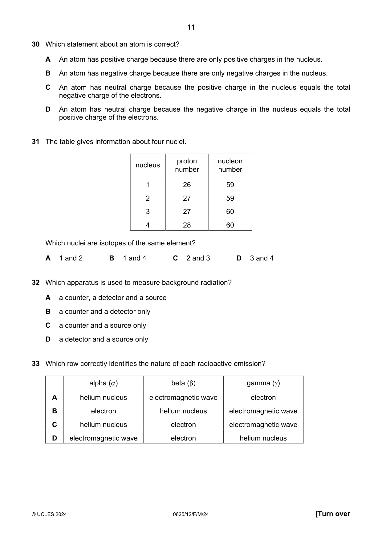Cambridge IGCSE Physics 0625 2024 Feb/March Paper 1 · Variant 2 question paper, page 11 of 16