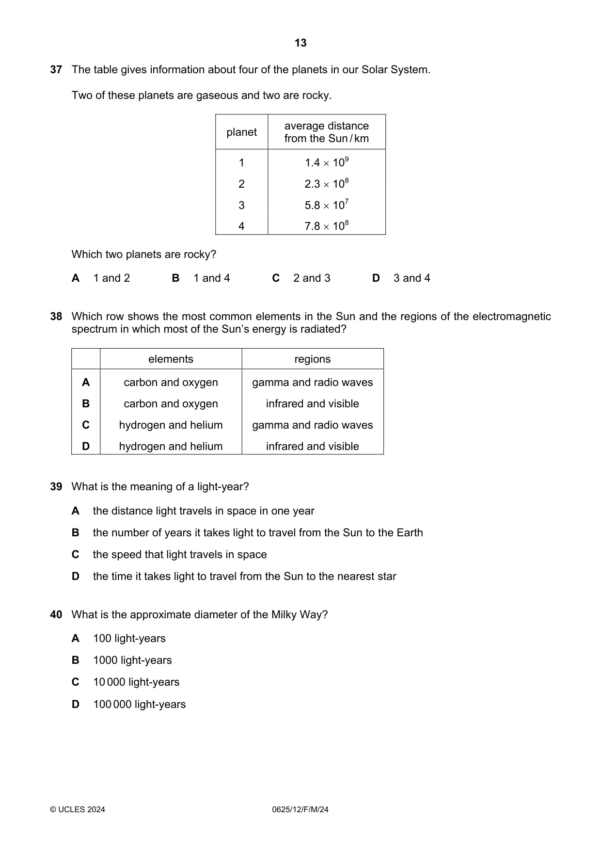 Cambridge IGCSE Physics 0625 2024 Feb/March Paper 1 · Variant 2 question paper, page 13 of 16