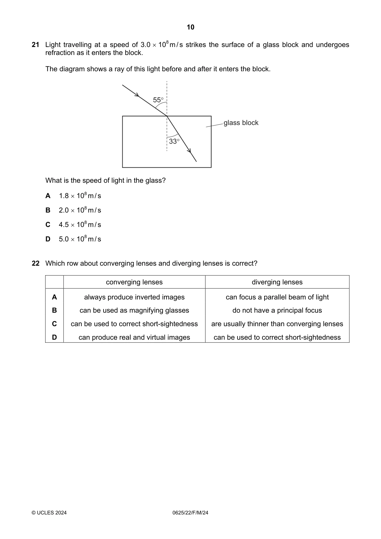 Cambridge IGCSE Physics 0625 2024 Feb/March Paper 2 · Variant 2 question paper, page 10 of 16