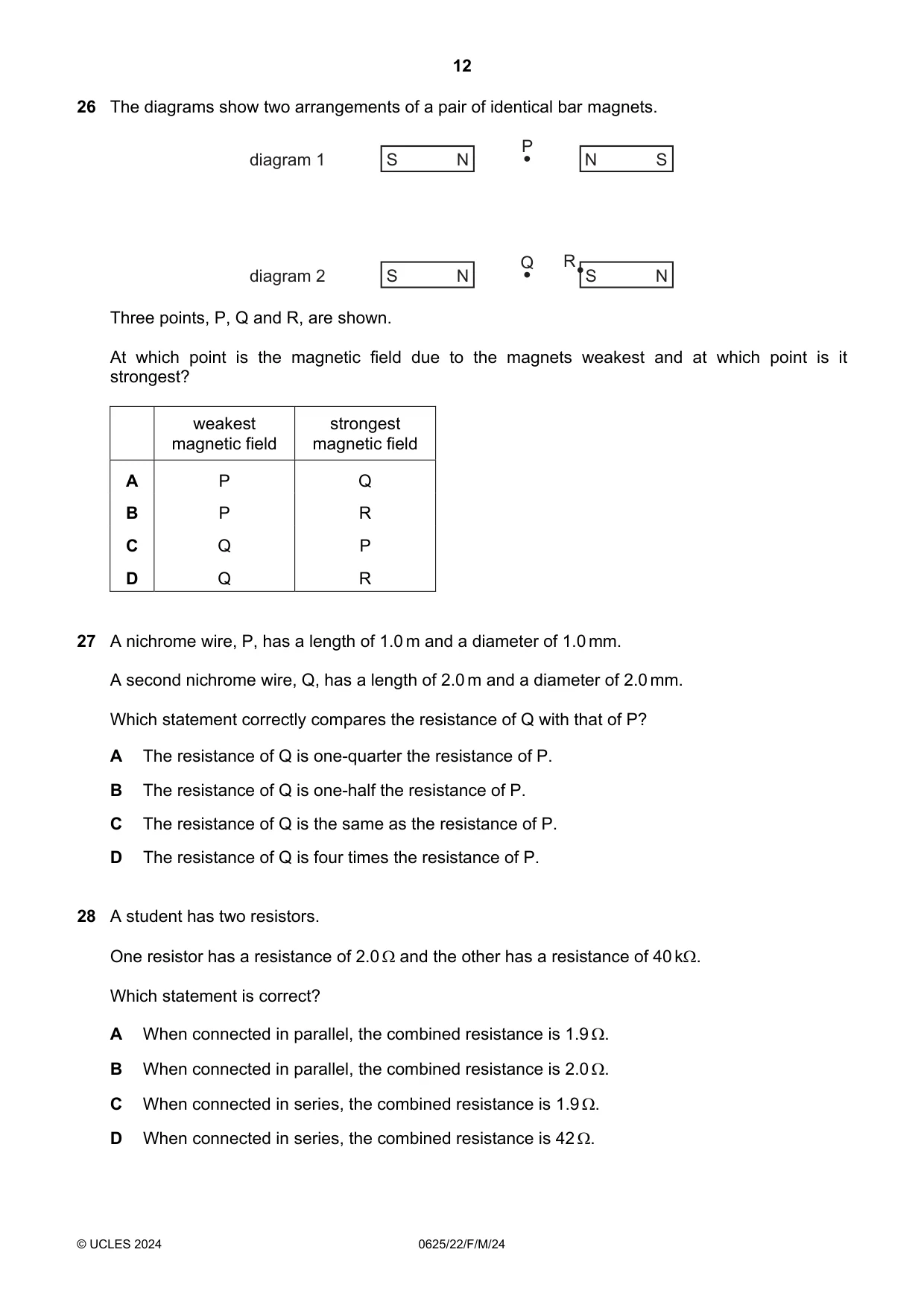 Cambridge IGCSE Physics 0625 2024 Feb/March Paper 2 · Variant 2 question paper, page 12 of 16