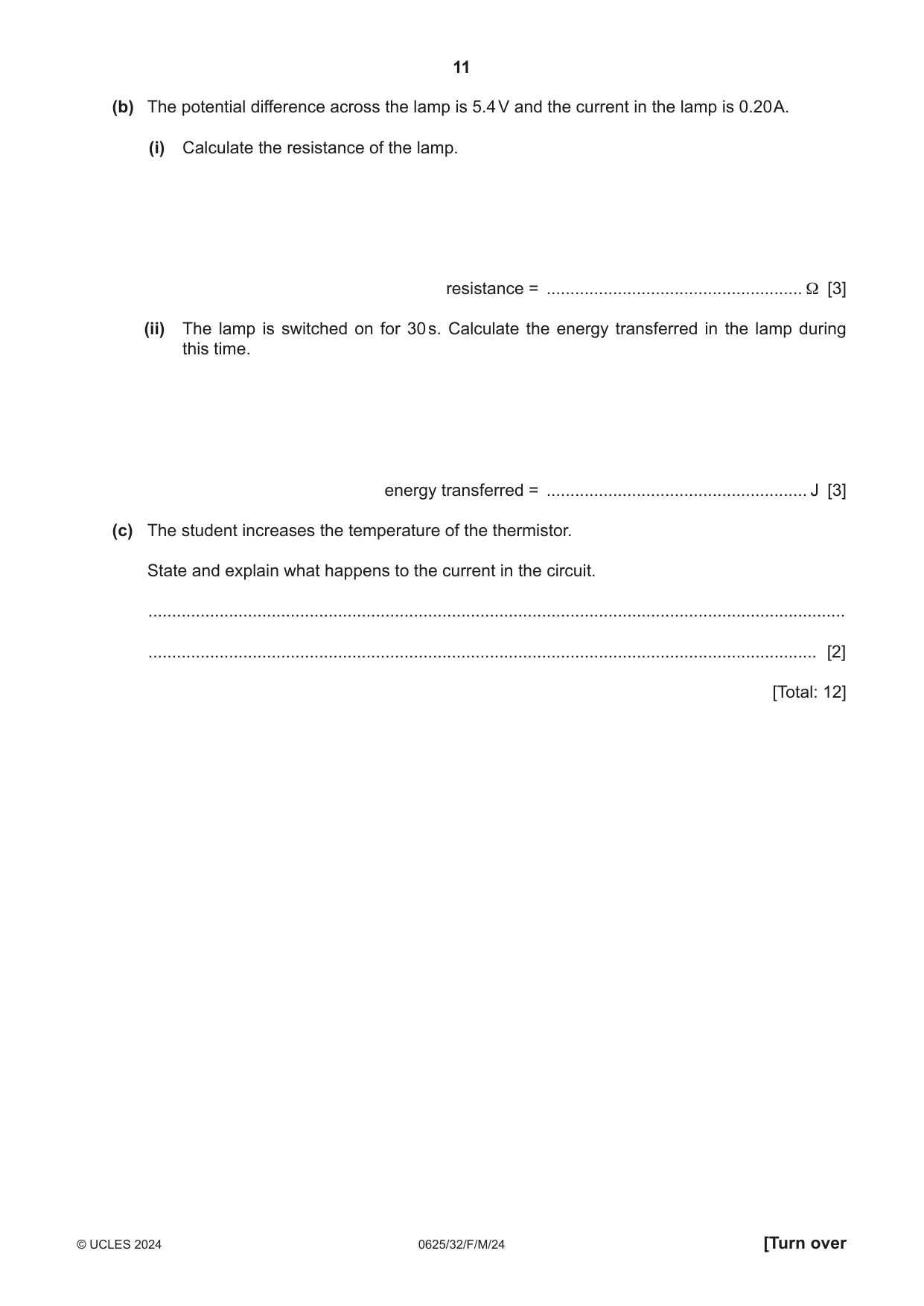 Cambridge IGCSE Physics 0625 2024 Feb/March Paper 3 · Variant 2 question paper, page 11 of 16