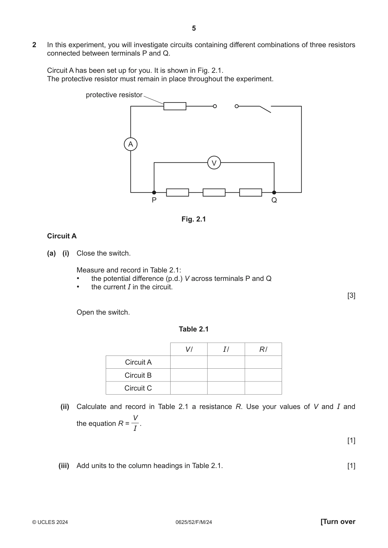 Cambridge IGCSE Physics 0625 2024 Feb/March Paper 5 · Variant 2 question paper, page 5 of 12