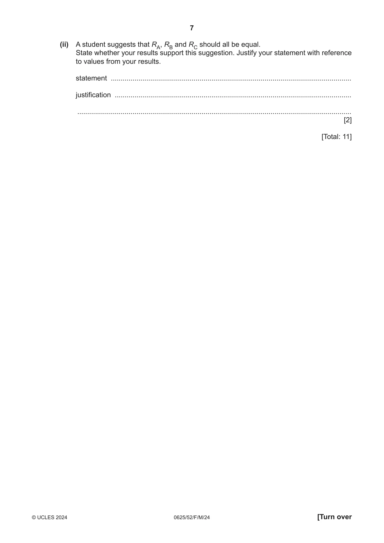 Cambridge IGCSE Physics 0625 2024 Feb/March Paper 5 · Variant 2 question paper, page 7 of 12