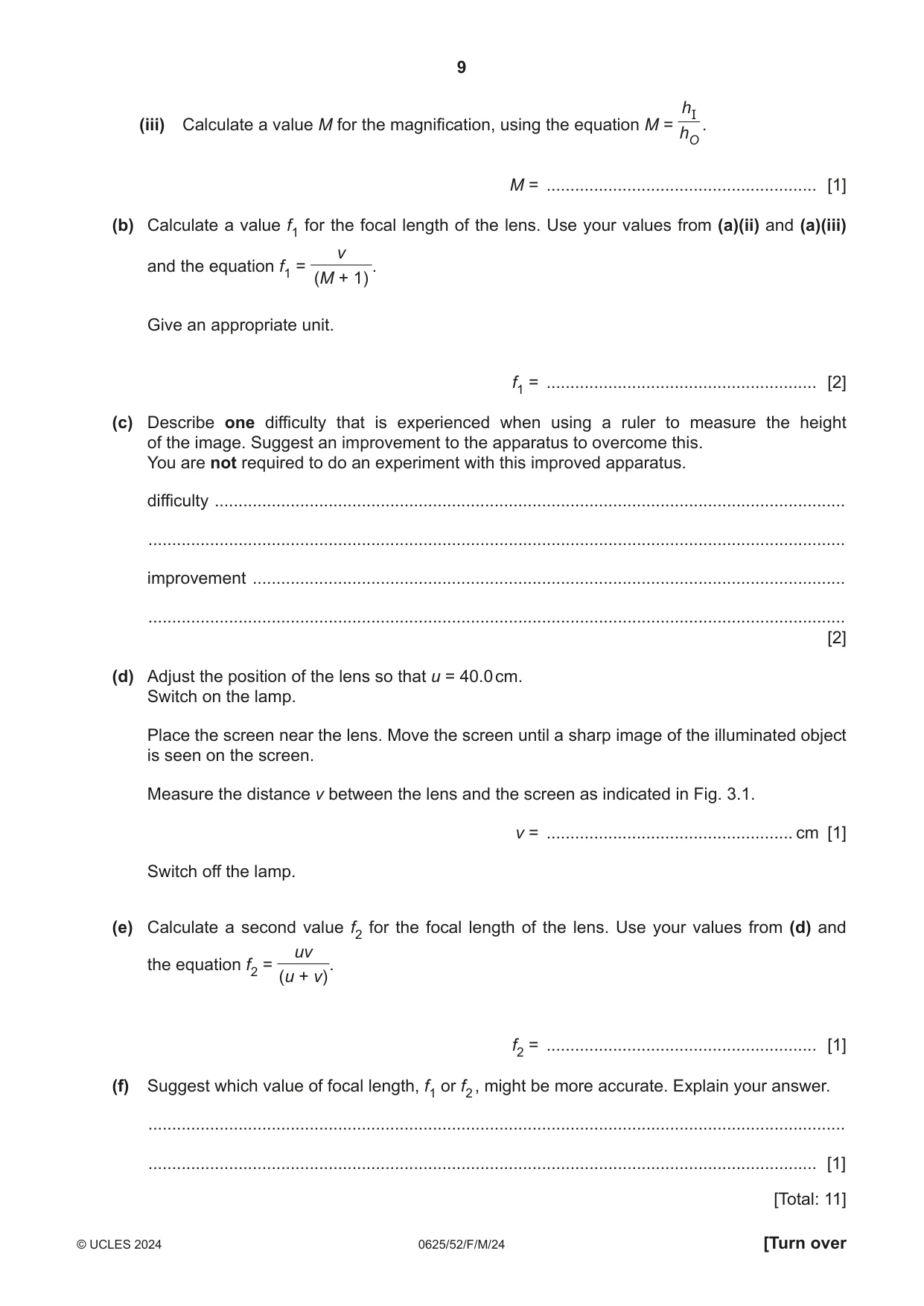 Cambridge IGCSE Physics 0625 2024 Feb/March Paper 5 · Variant 2 question paper, page 9 of 12