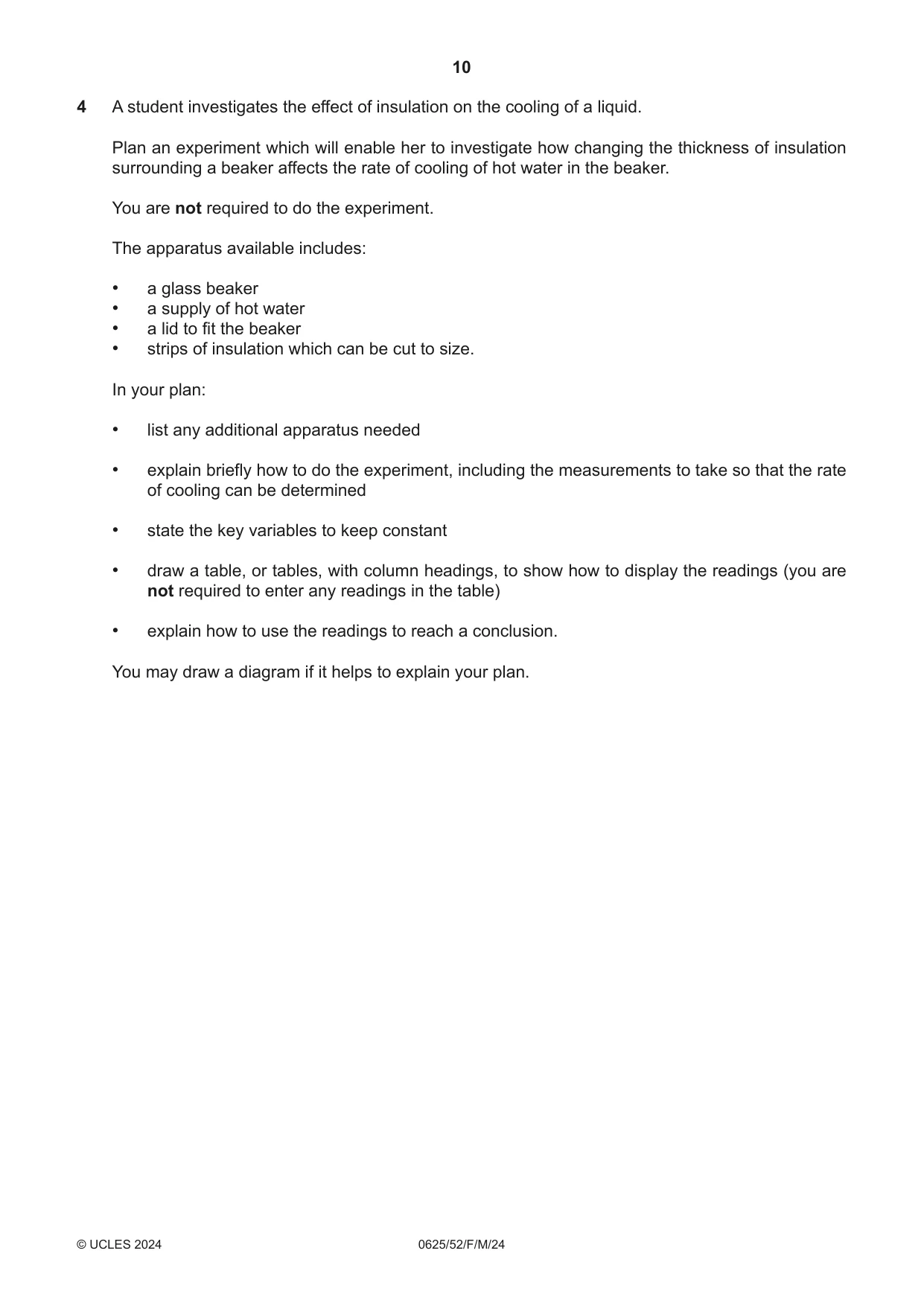Cambridge IGCSE Physics 0625 2024 Feb/March Paper 5 · Variant 2 question paper, page 10 of 12