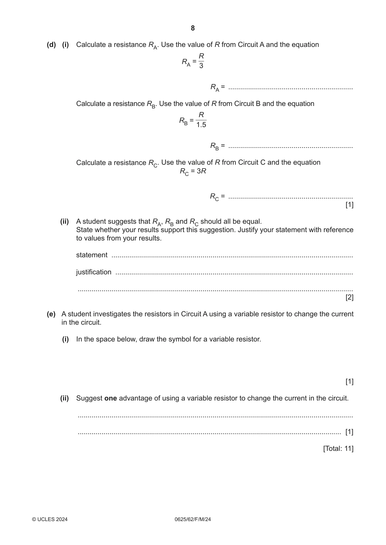Cambridge IGCSE Physics 0625 2024 Feb/March Paper 6 · Variant 2 question paper, page 8 of 16