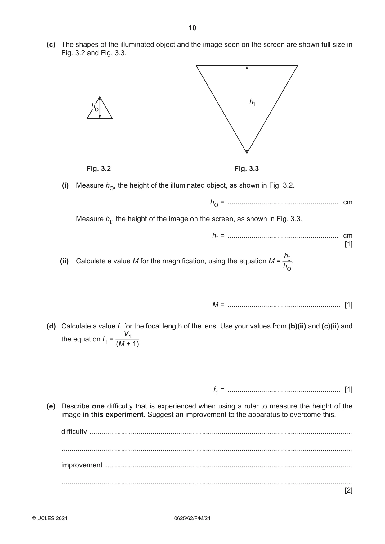 Cambridge IGCSE Physics 0625 2024 Feb/March Paper 6 · Variant 2 question paper, page 10 of 16
