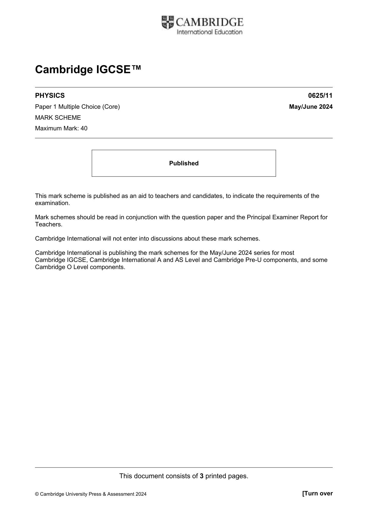 Mark scheme, page 1 of 3