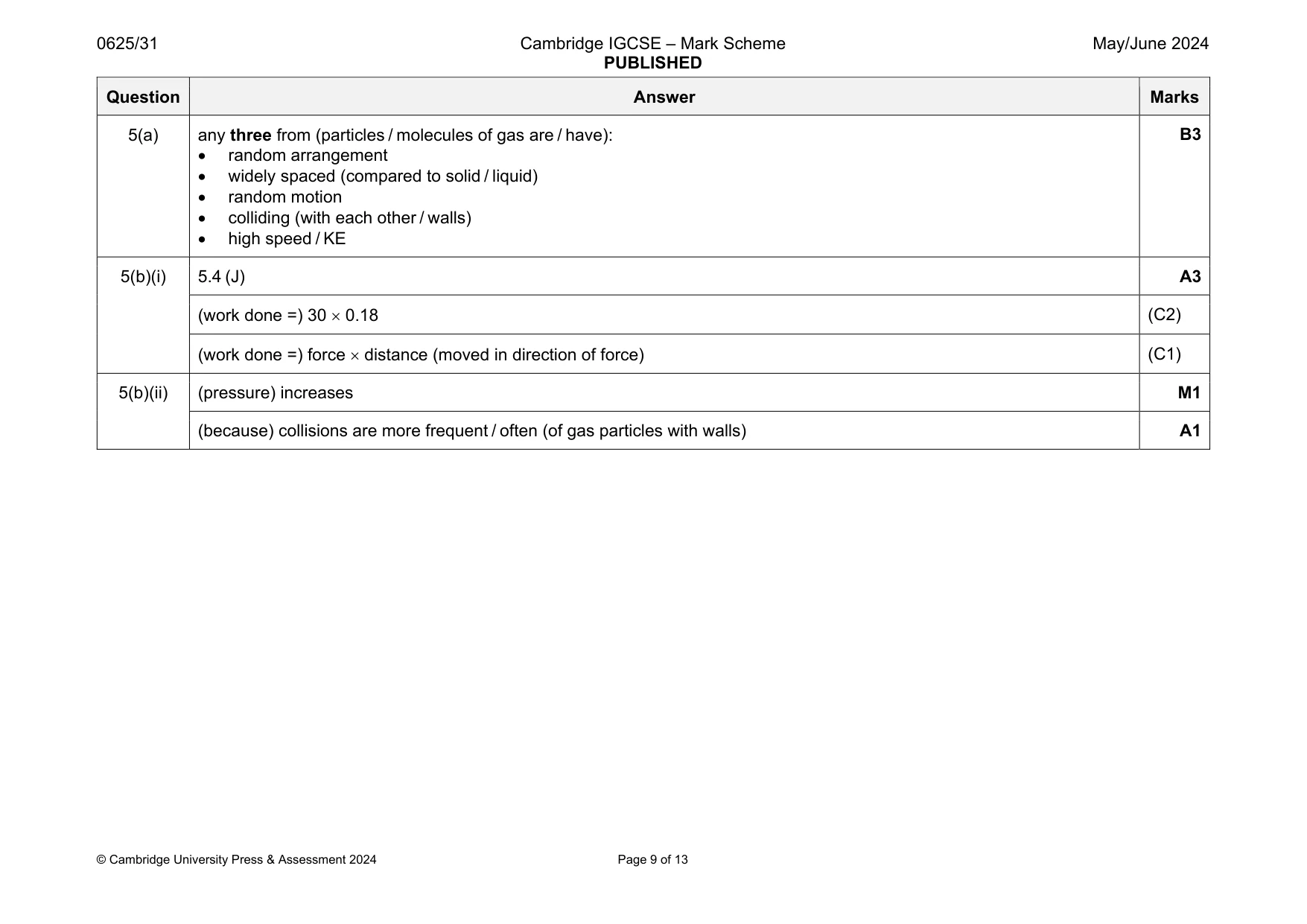 Mark scheme, page 9 of 13