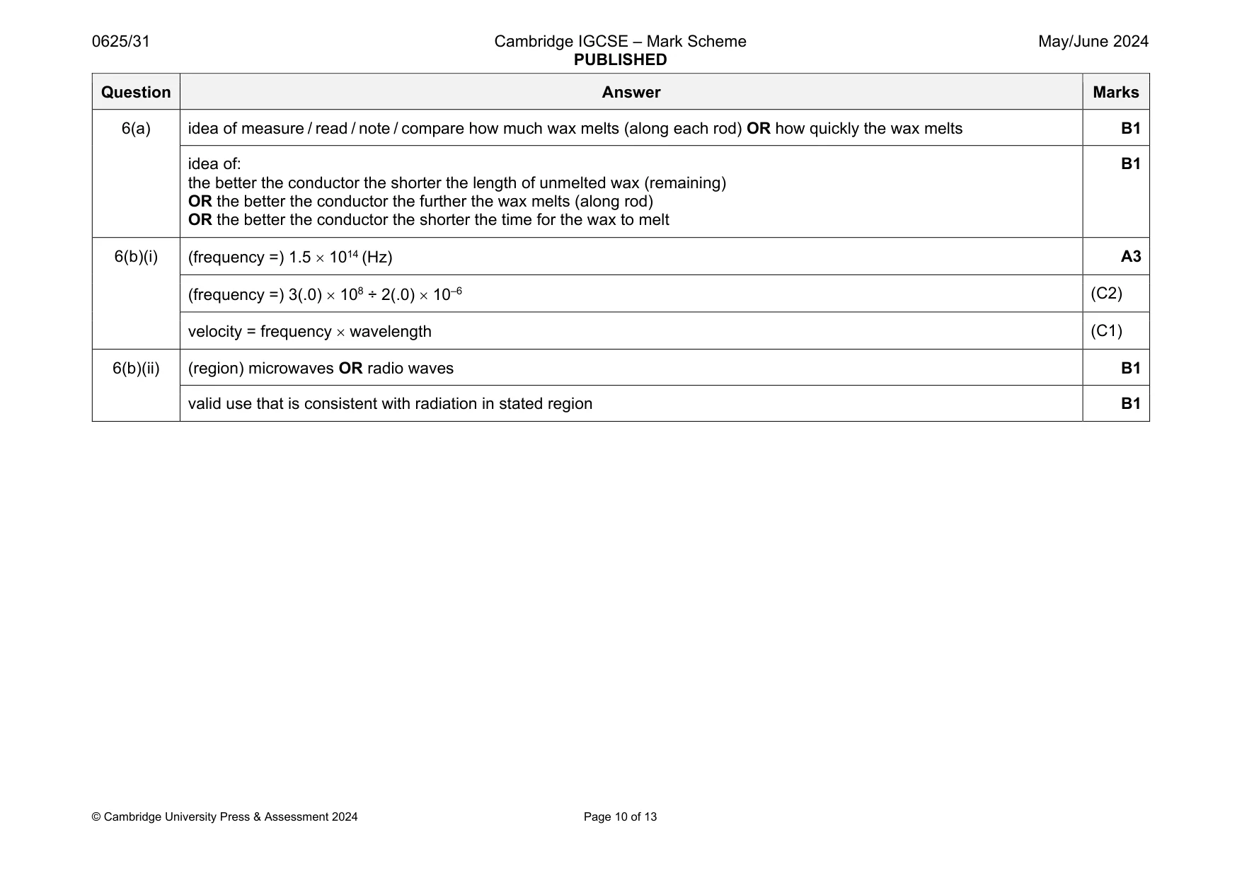 Mark scheme, page 10 of 13