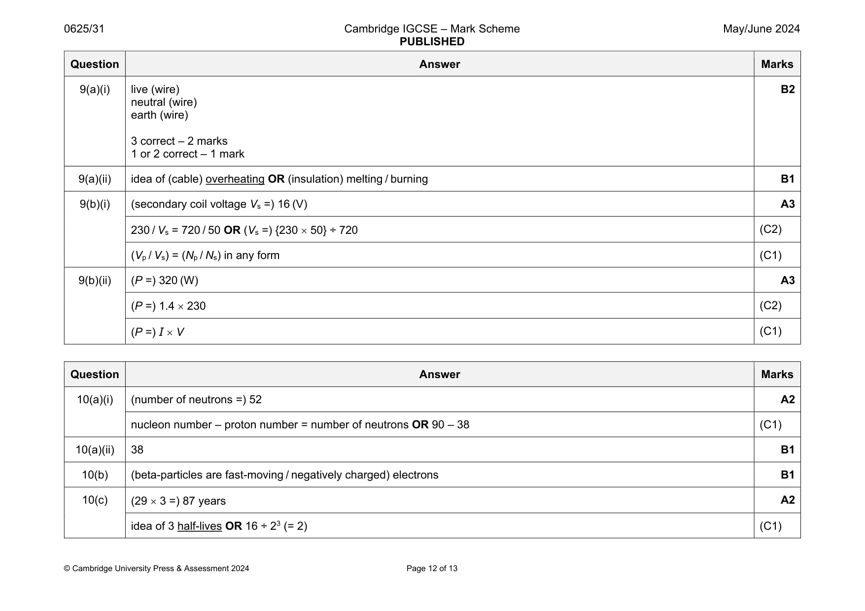 Mark scheme, page 12 of 13
