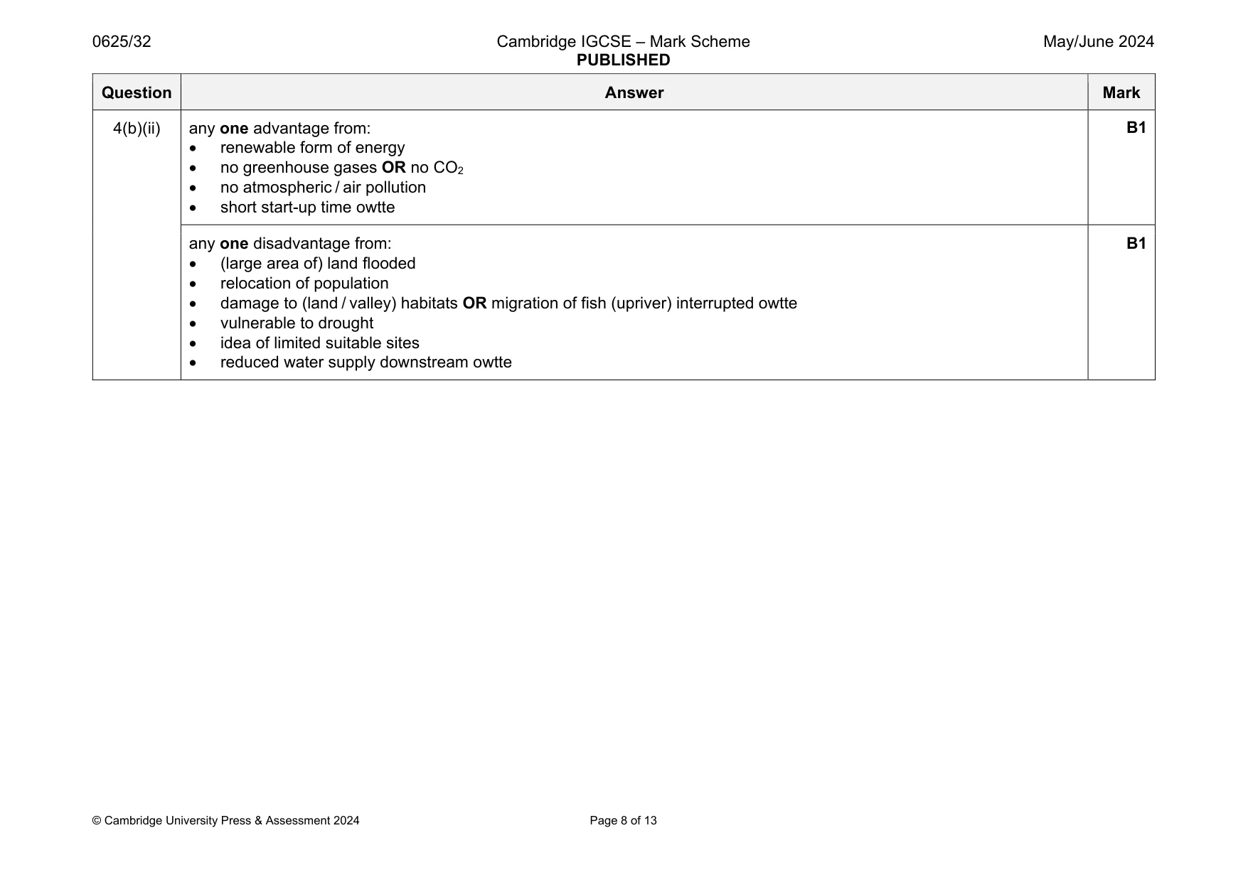 Mark scheme, page 8 of 13