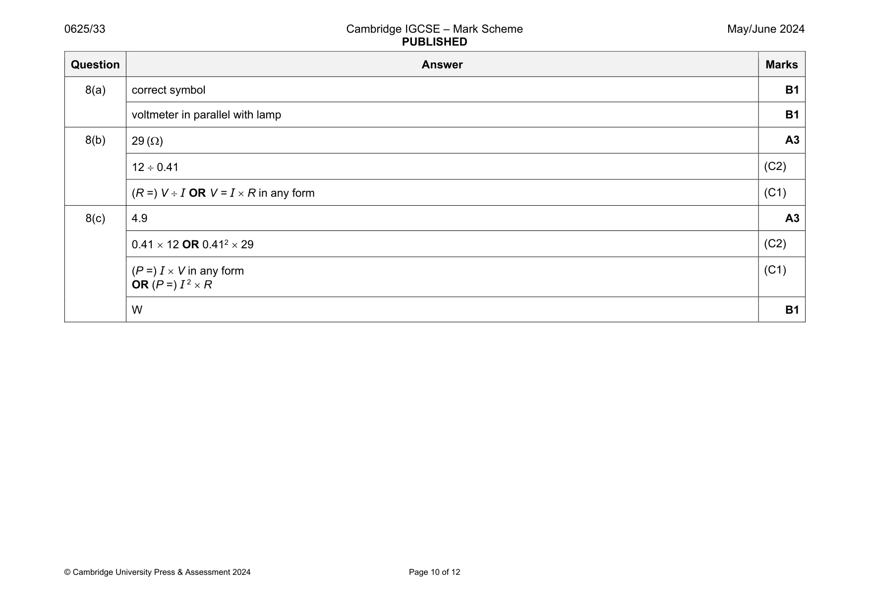 Mark scheme, page 10 of 12