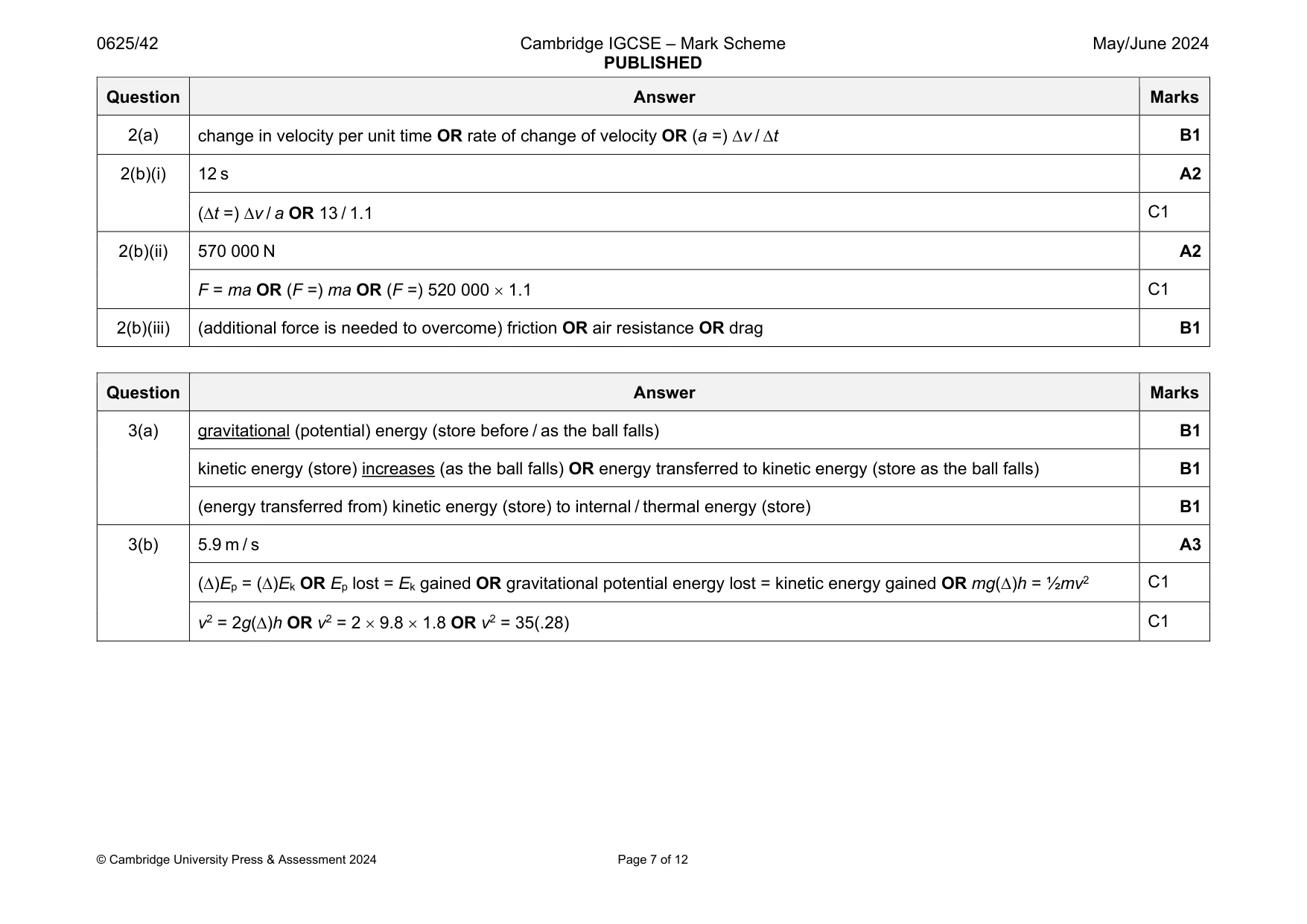 Mark scheme, page 7 of 12