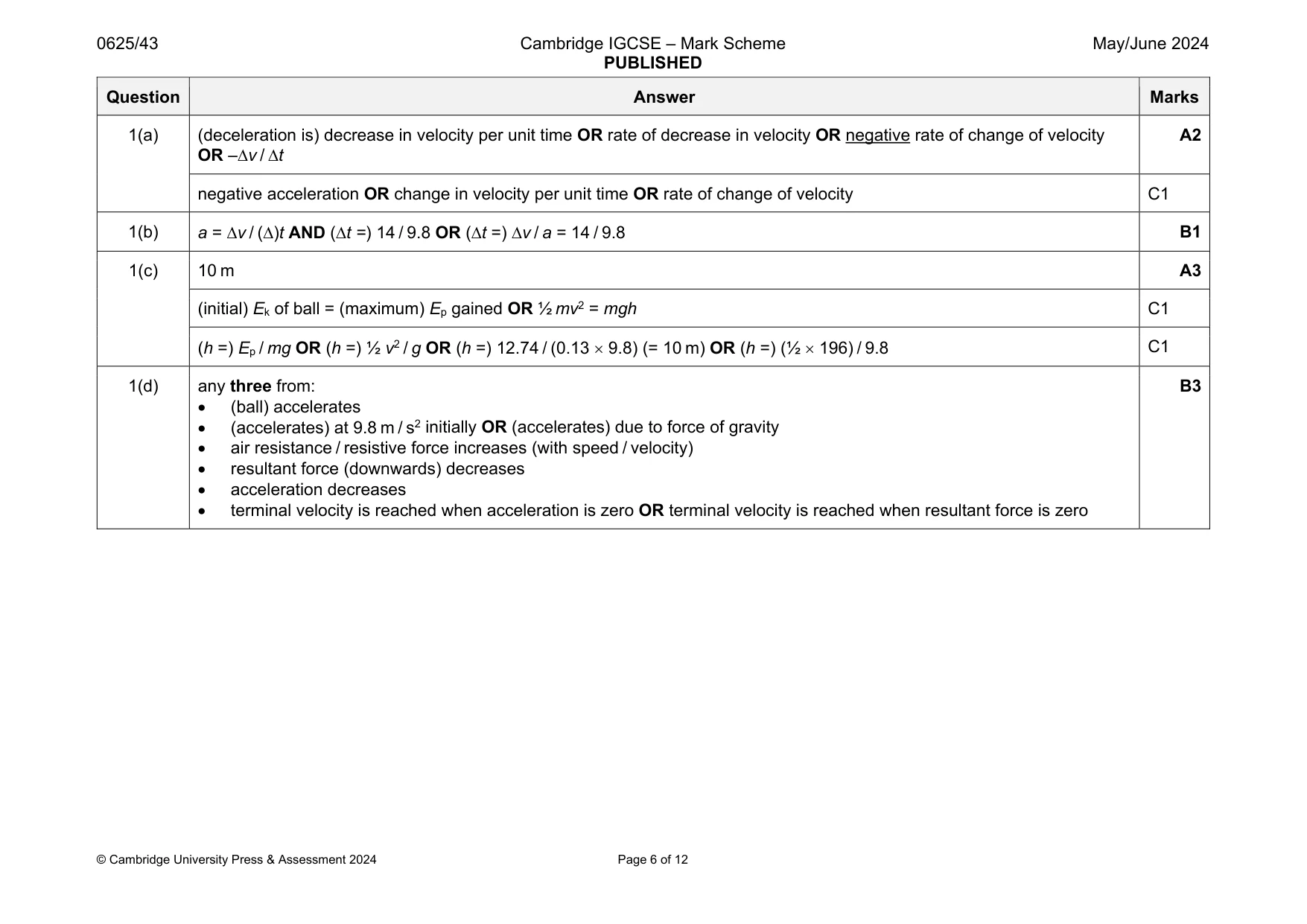 Mark scheme, page 6 of 12
