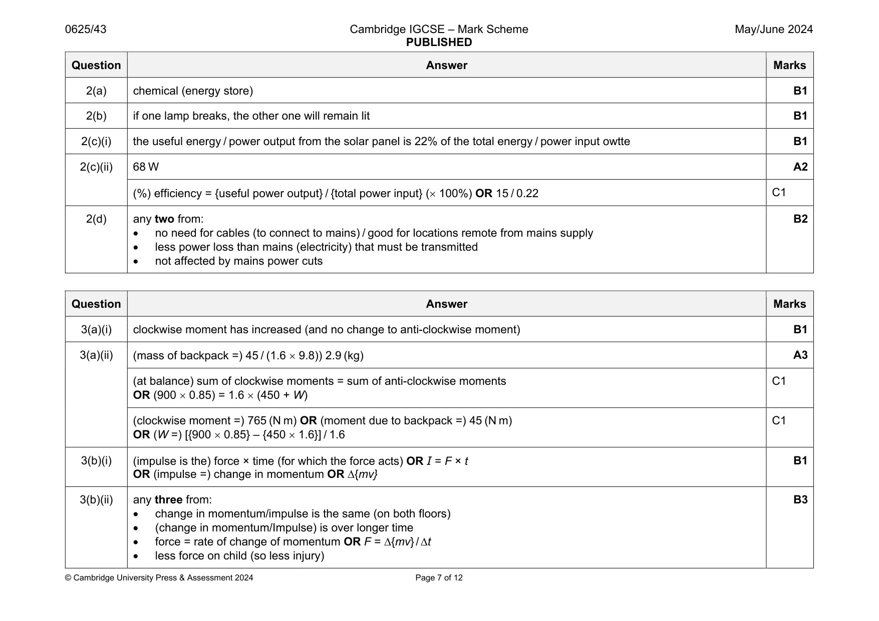 Mark scheme, page 7 of 12