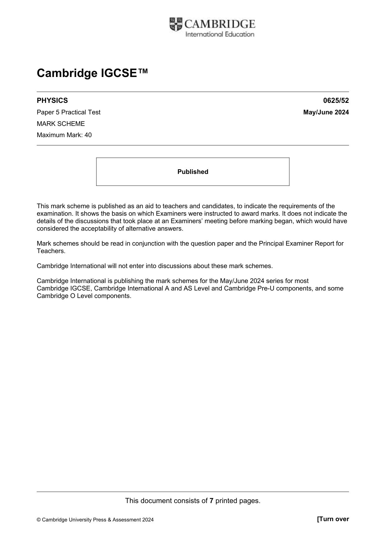 Mark scheme, page 1 of 7