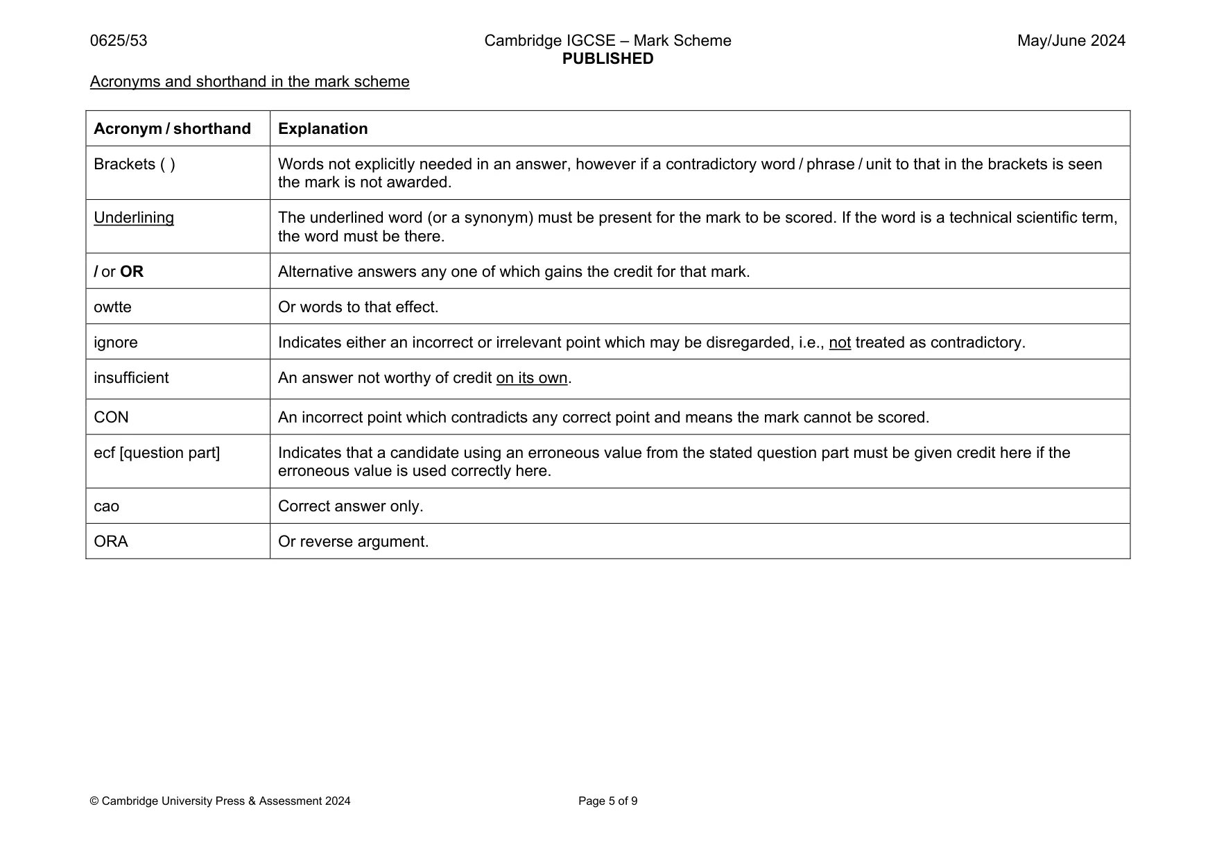 Mark scheme, page 5 of 9