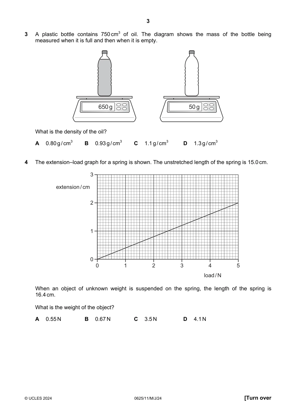 Cambridge IGCSE Physics 0625 2024 May/June Paper 1 · Variant 1 question paper, page 3 of 16