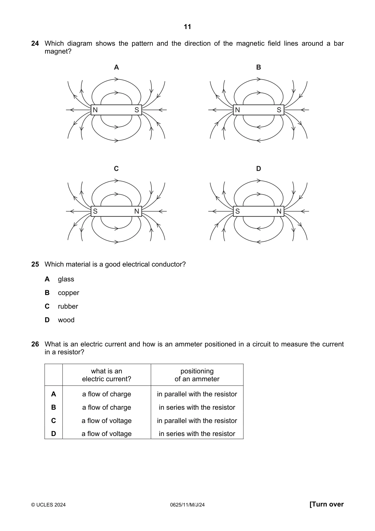 Cambridge IGCSE Physics 0625 2024 May/June Paper 1 · Variant 1 question paper, page 11 of 16