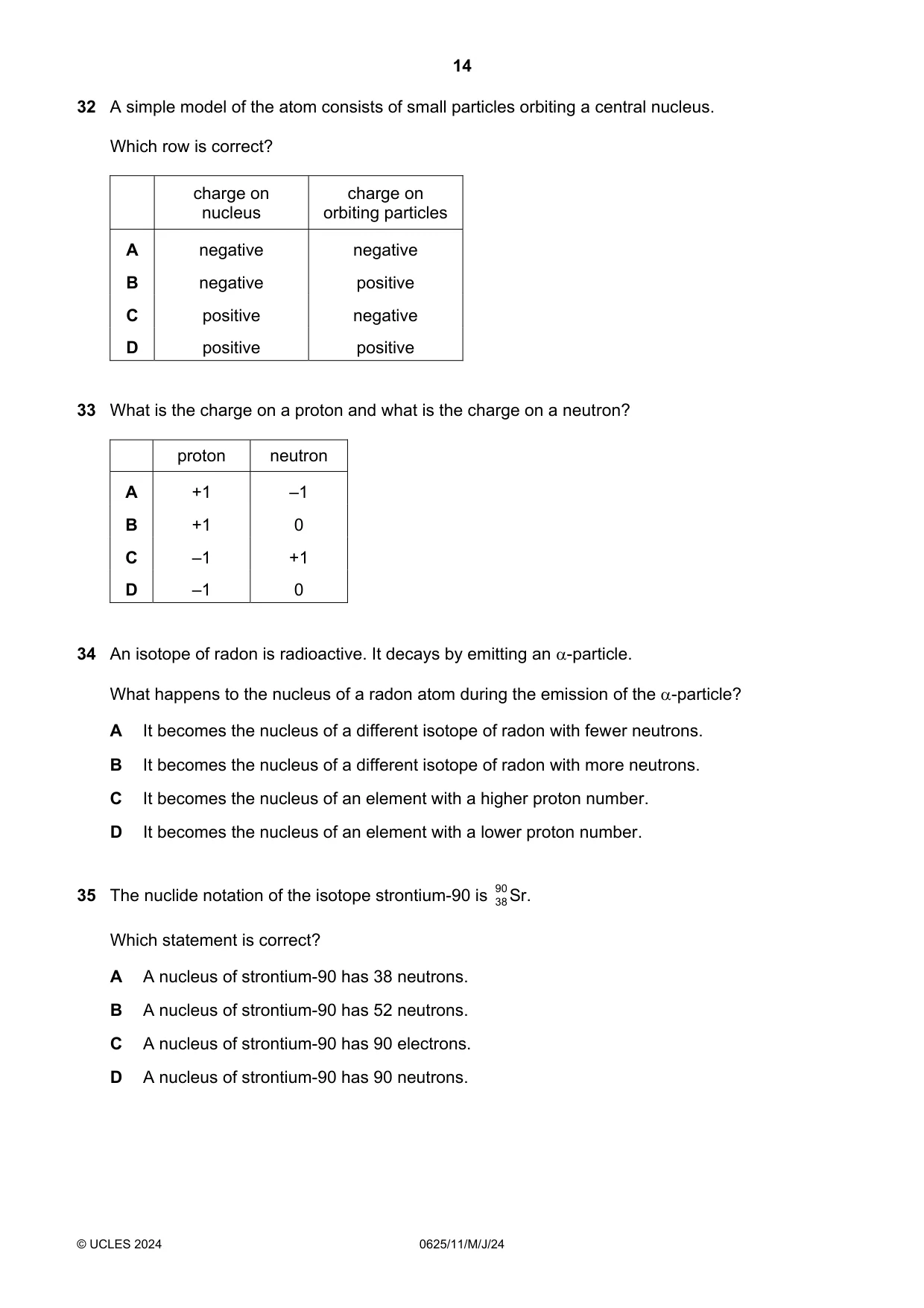 Cambridge IGCSE Physics 0625 2024 May/June Paper 1 · Variant 1 question paper, page 14 of 16