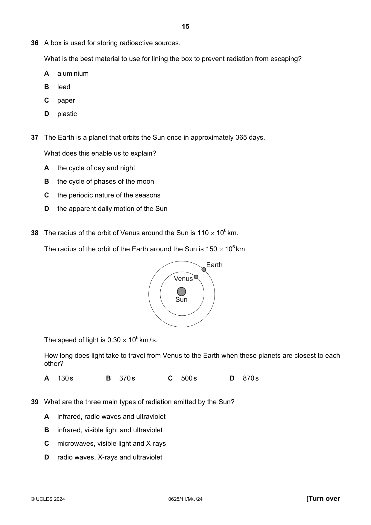 Cambridge IGCSE Physics 0625 2024 May/June Paper 1 · Variant 1 question paper, page 15 of 16