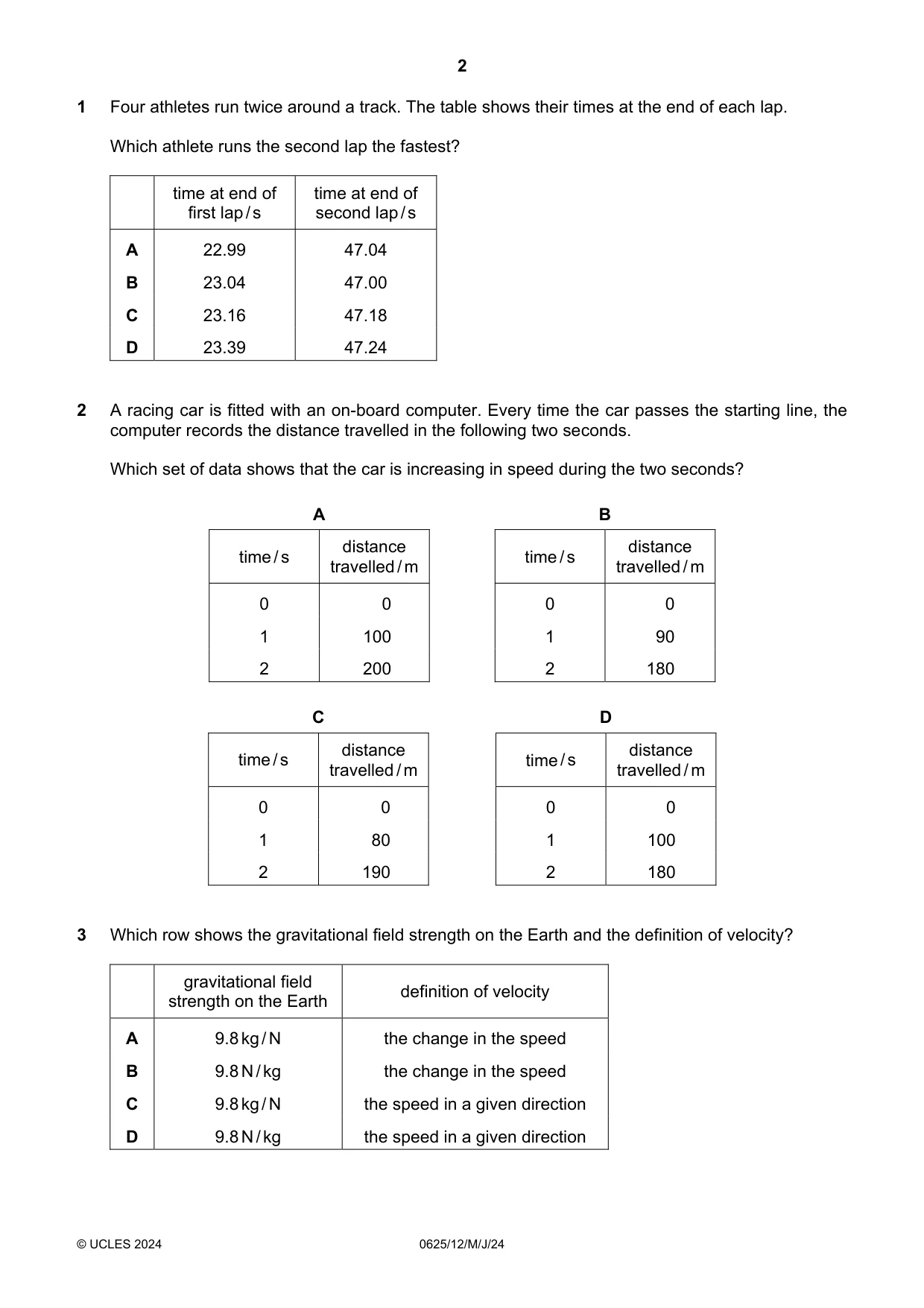 Cambridge IGCSE Physics 0625 2024 May/June Paper 1 · Variant 2 question paper, page 2 of 16